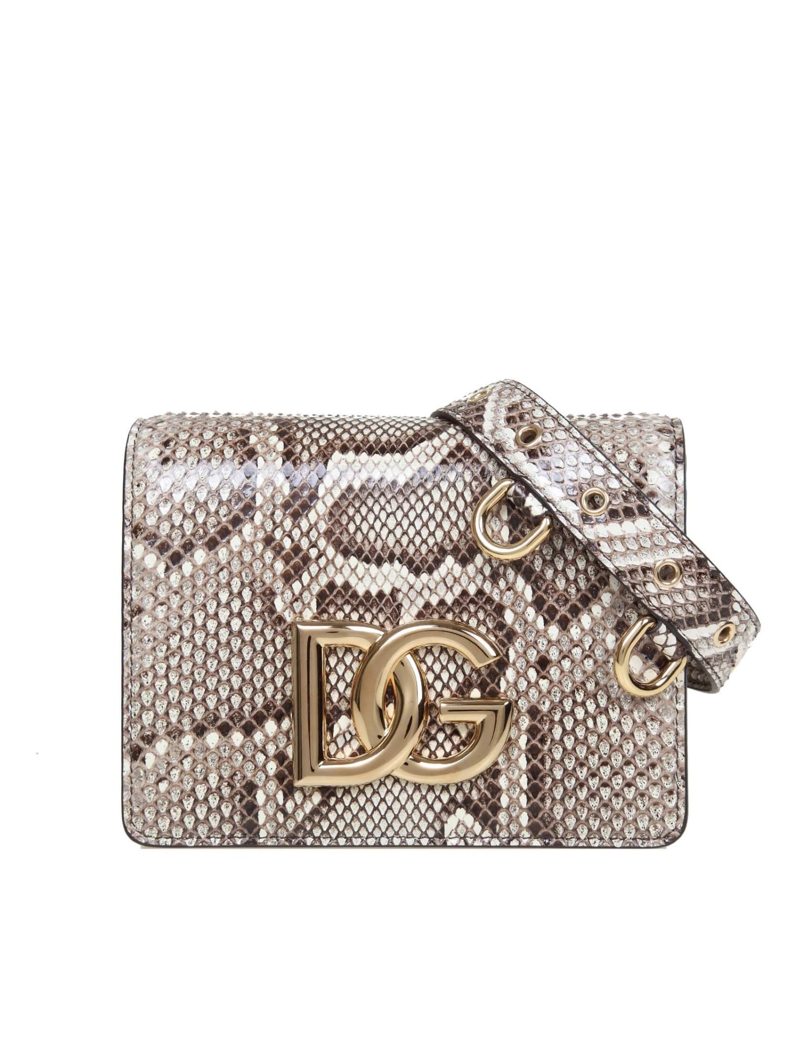 Dolce & Gabbana Shoulder Bag In Python With Logo