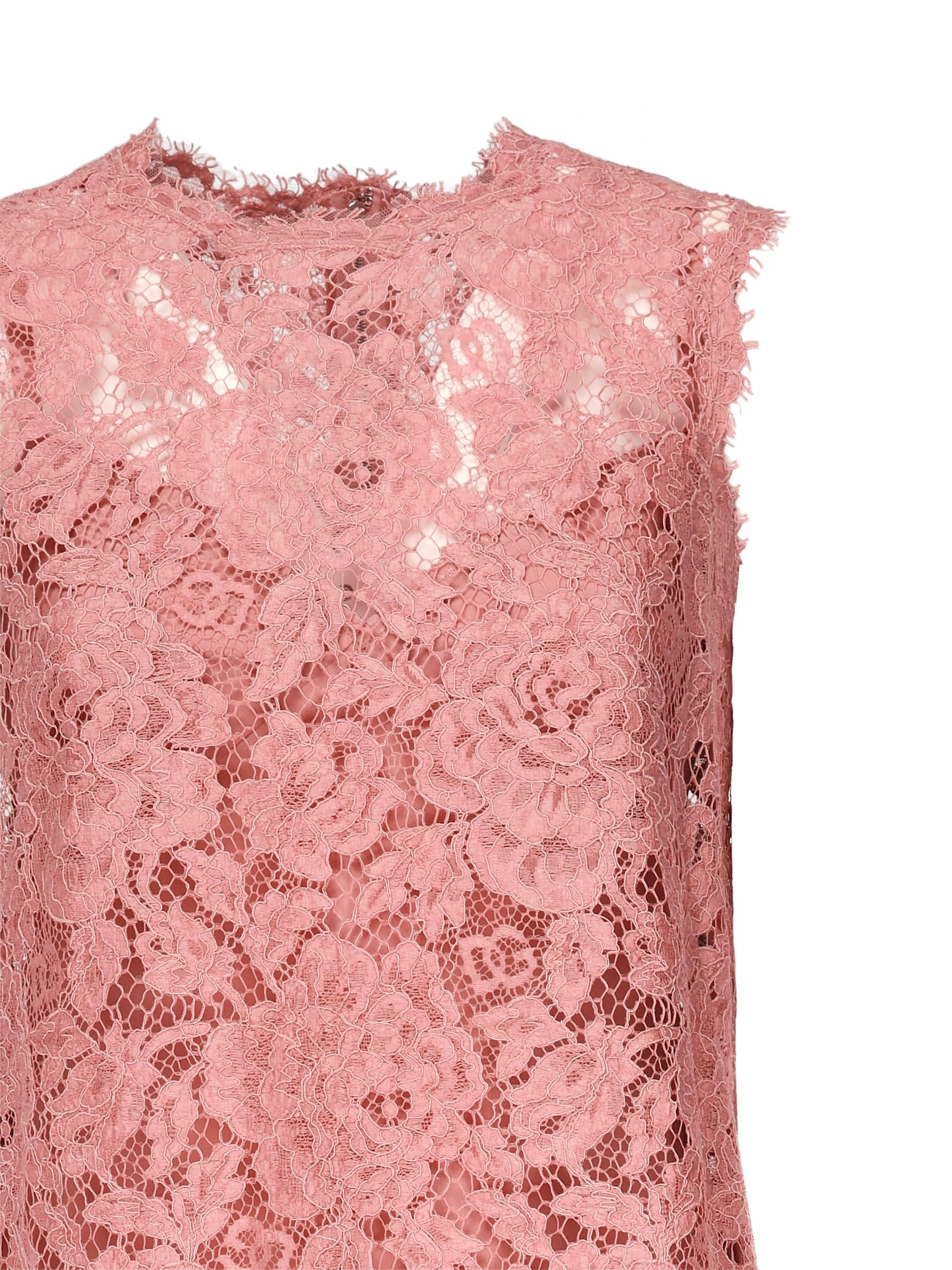 Dolce & Gabbana Floral Lace Overlay Dress With Scalloped Hem In Pink