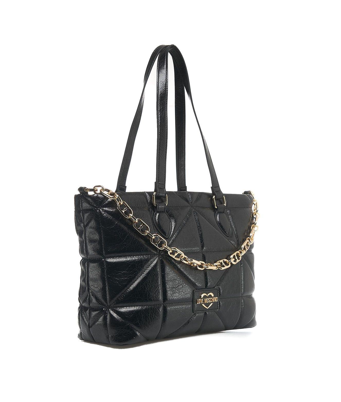 Shop Love Moschino Logo-lettering Quilted Top Handle Bag In Nero