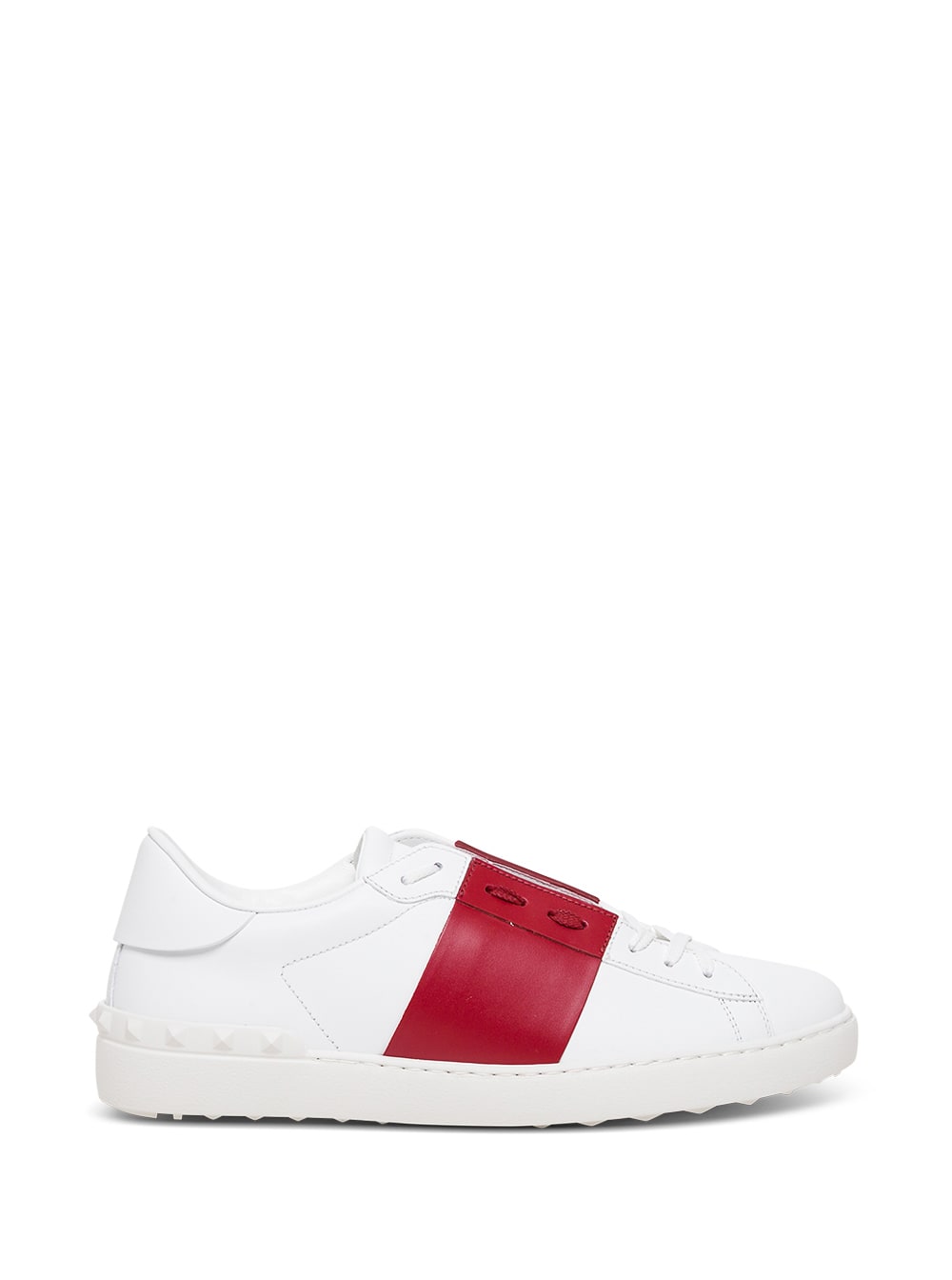 Valentino Garavani Open Leather Sneakers With Red Side Band