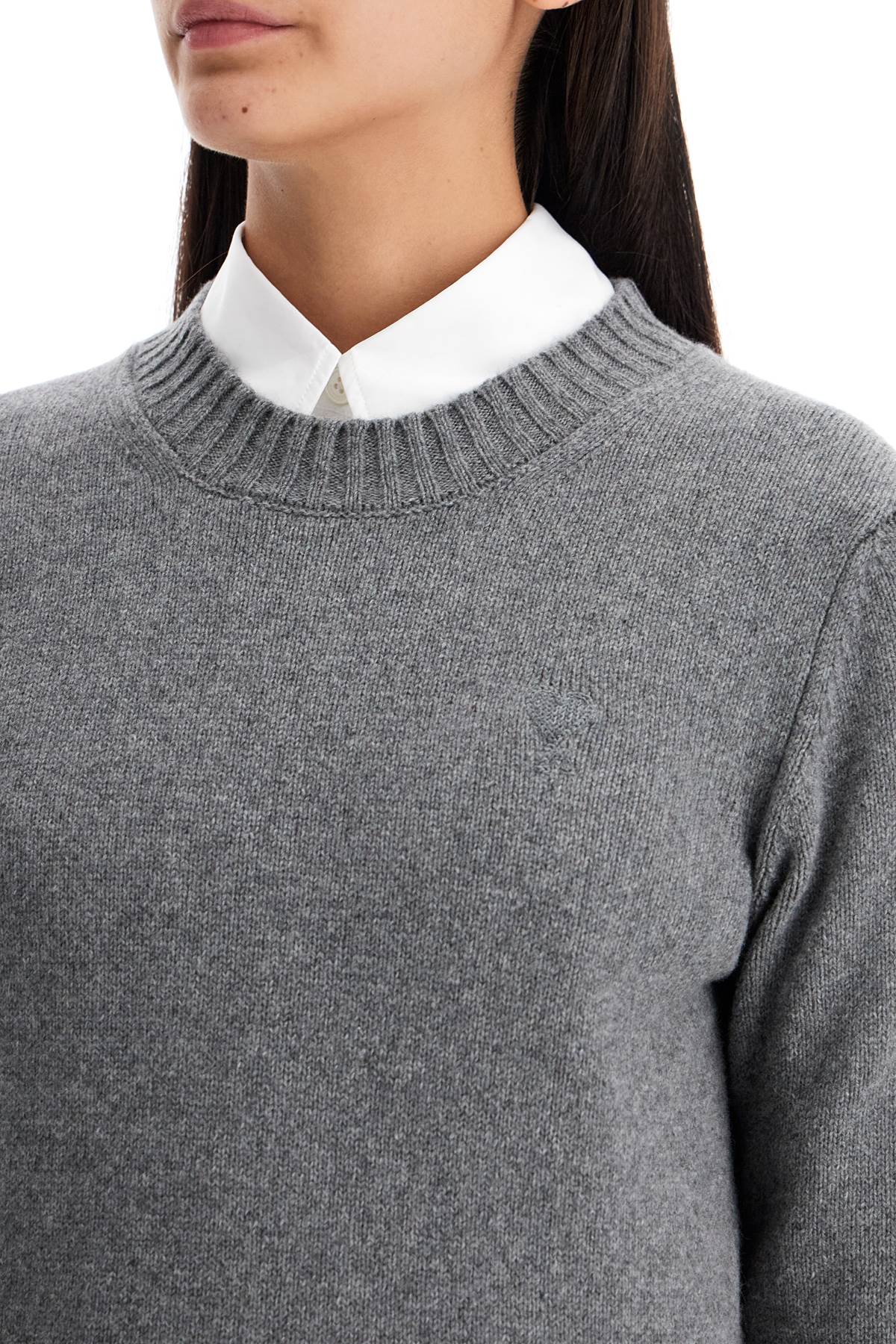 Shop Ami Alexandre Mattiussi Cashmere And Wool Pullover In Gris Clair (grey)