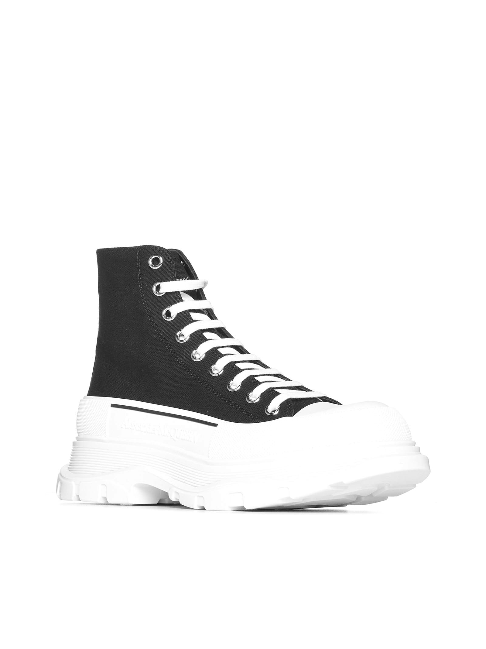 Alexander Mcqueen Alexander Mc Queen Black Canvas Tread Slick Boots In Black/white