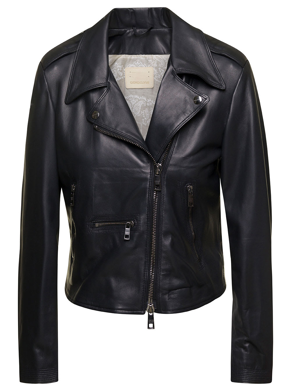 Giorgio Brato Black Biker Jacket With Wide Peak Lapels In Leather Woman