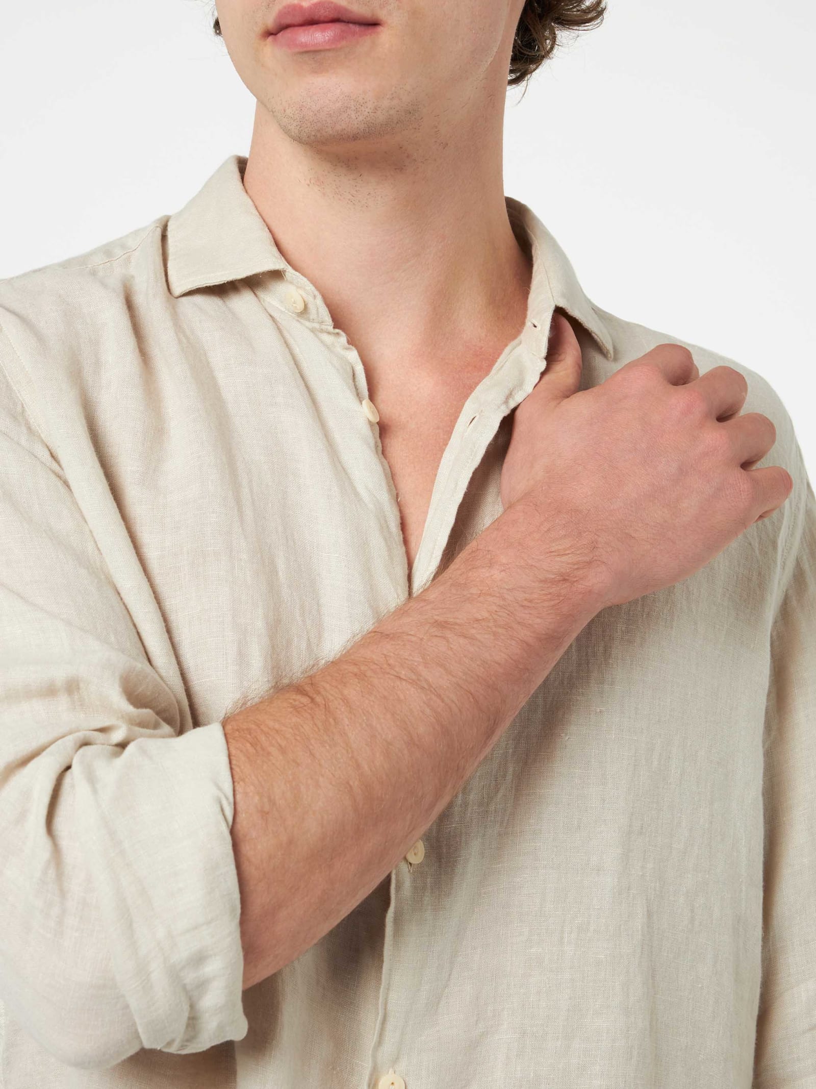 Mc2 Saint Barth Man Off-white Linen Shirt Pamplona In White