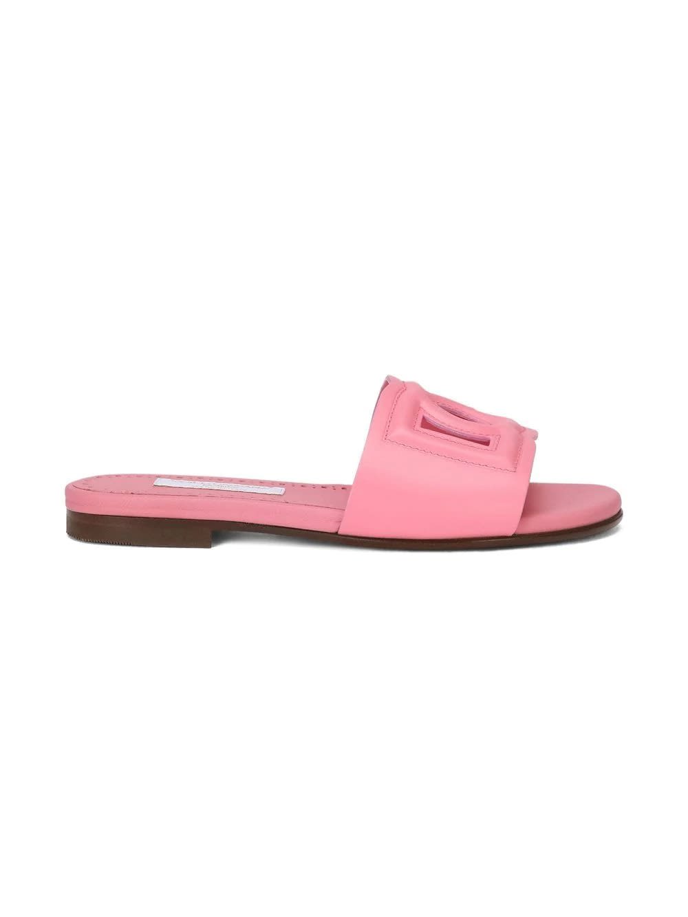 Shop Dolce & Gabbana Pink Leather Slide With Dg Logo