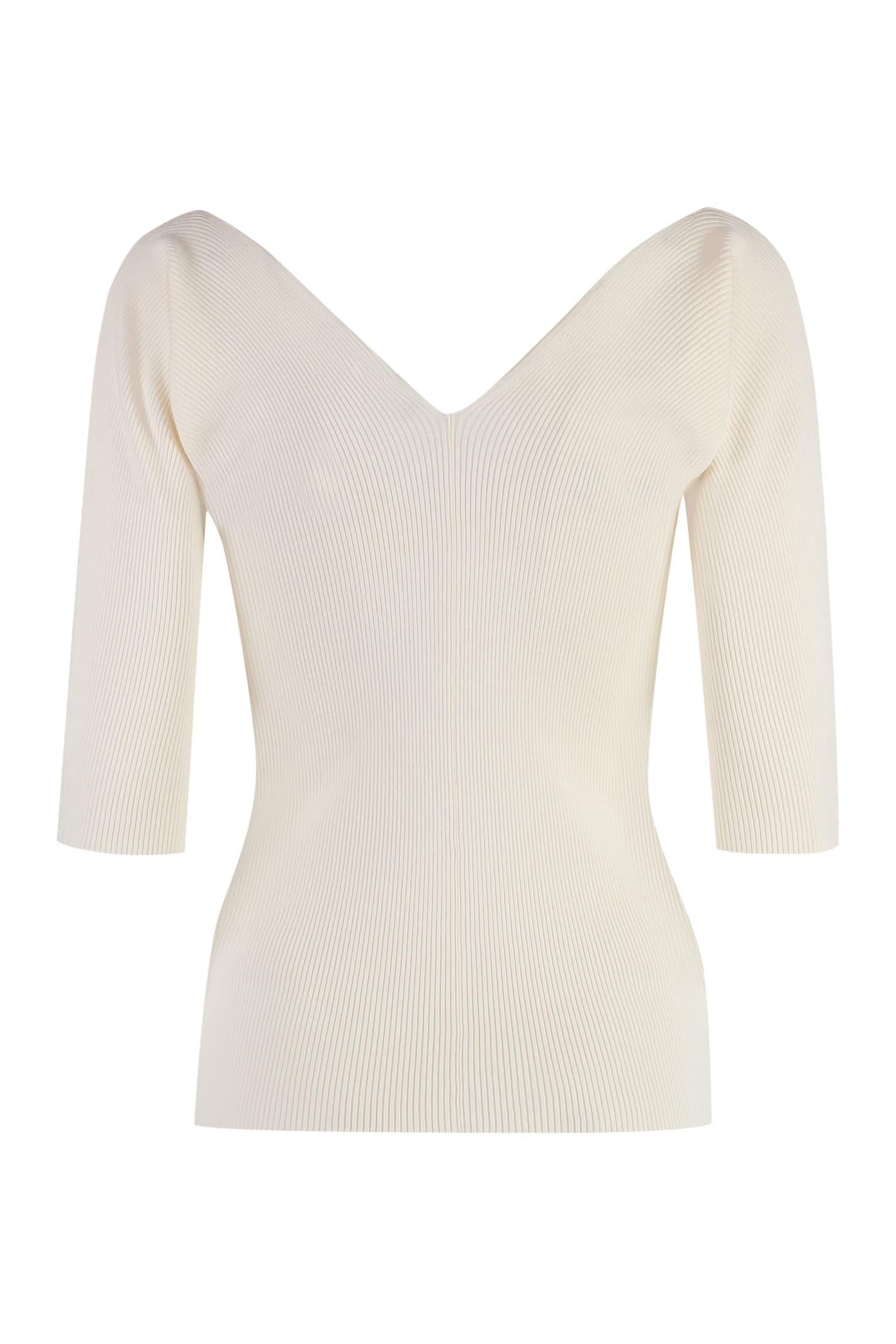Weekend Max Mara Stretch-linen V-neck T-shirt In Ecru