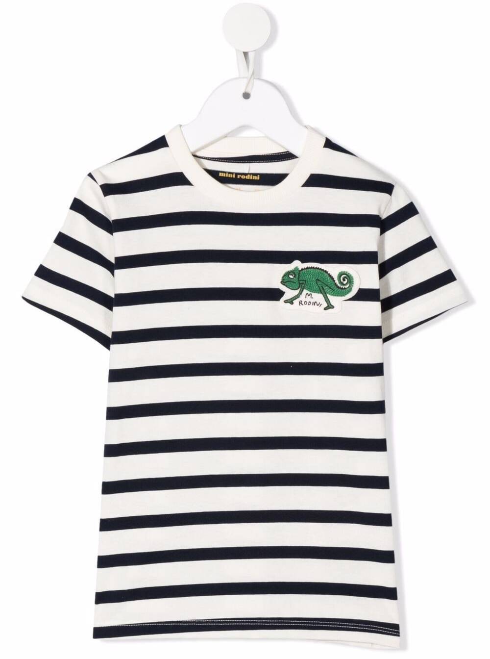 Mini Rodini Boy Lizard Striped Cotton T-shirt With Logo