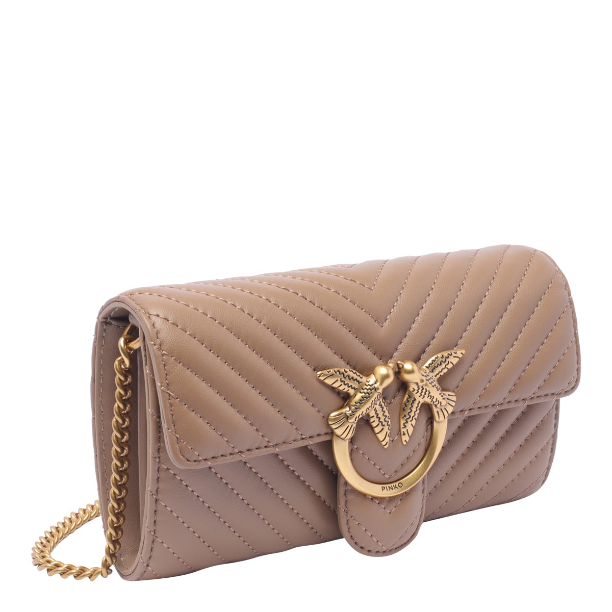 Shop Pinko Love One Wallet Crossbody Bag In Beige