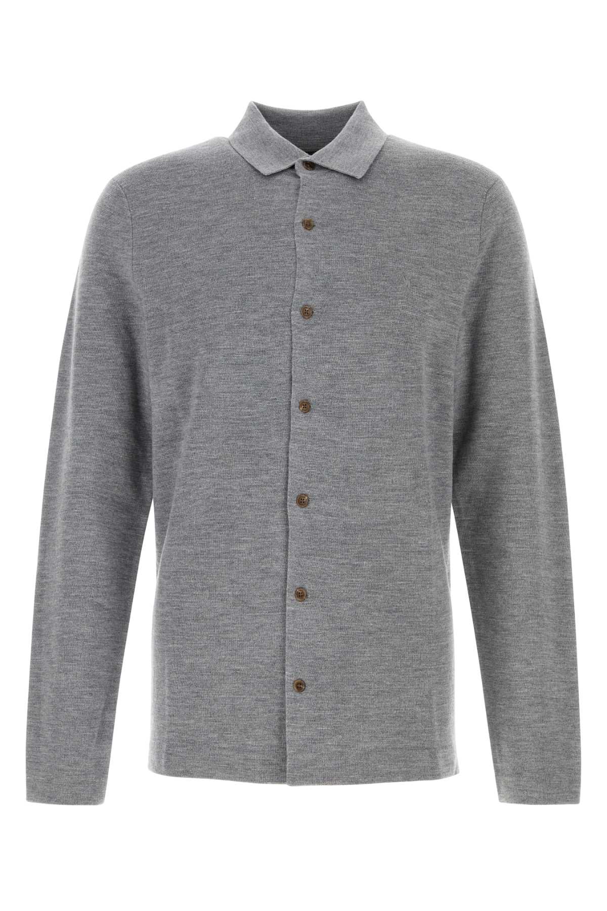 Shop Polo Ralph Lauren Grey Wool Cardigan In Fawngreyheather