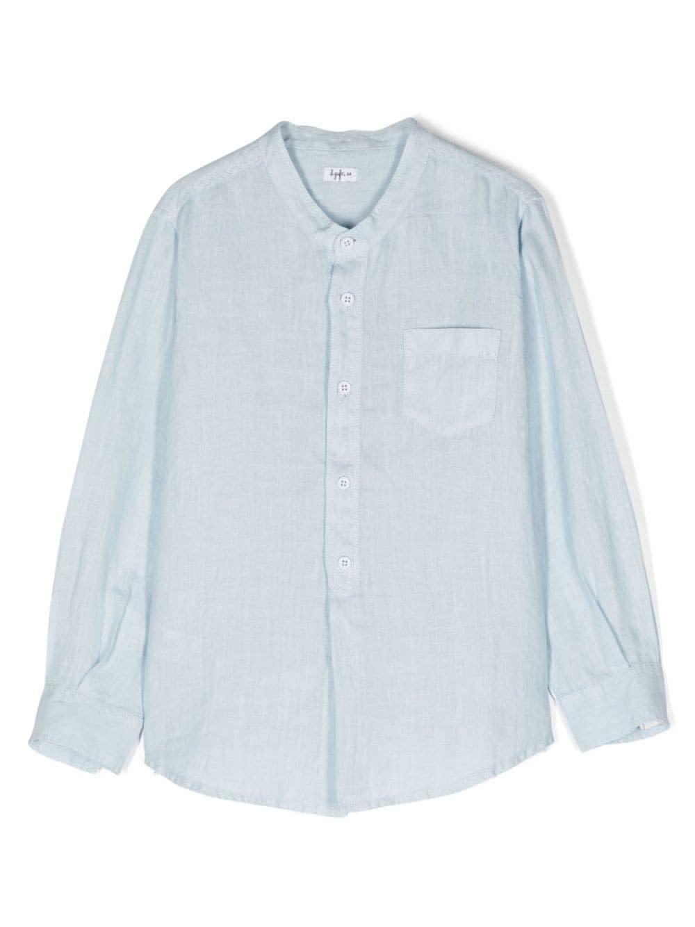 Shop Il Gufo Mandarin-collar Shirt In Light Blue Linen