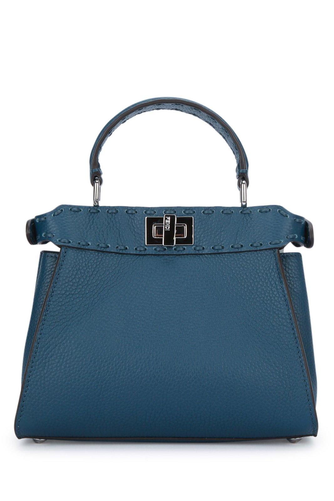 Shop Fendi Peekaboo Mini Tote Bag In Pavone+palladio