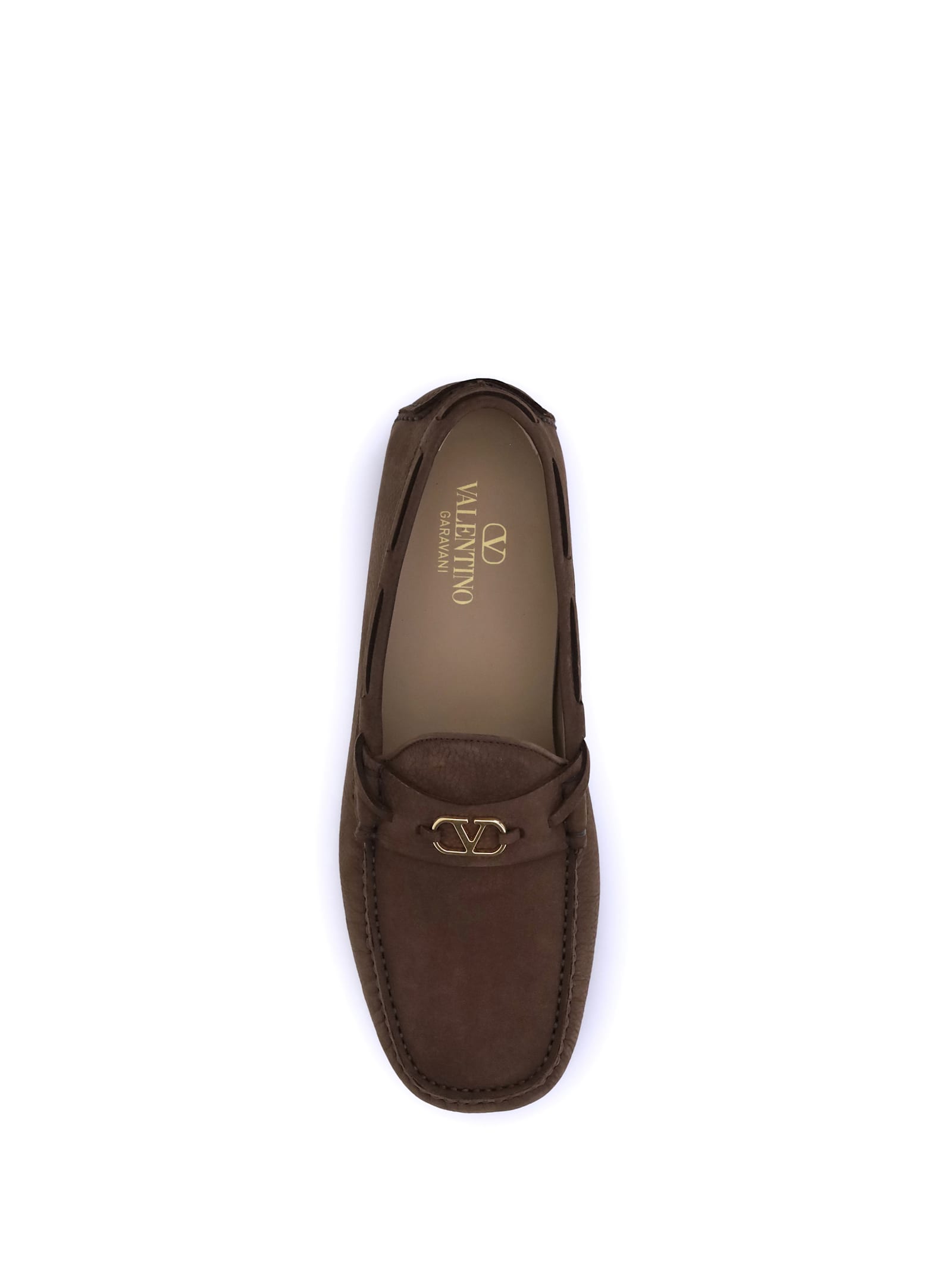 Valentino Loafers With Rubber Sole And Topstitching In Brown