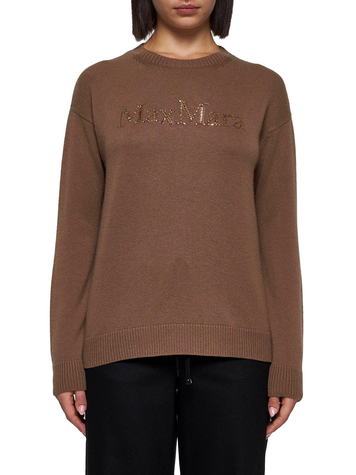 Shop 's Max Mara Logo Embellished Crewneck Jumper In Brown