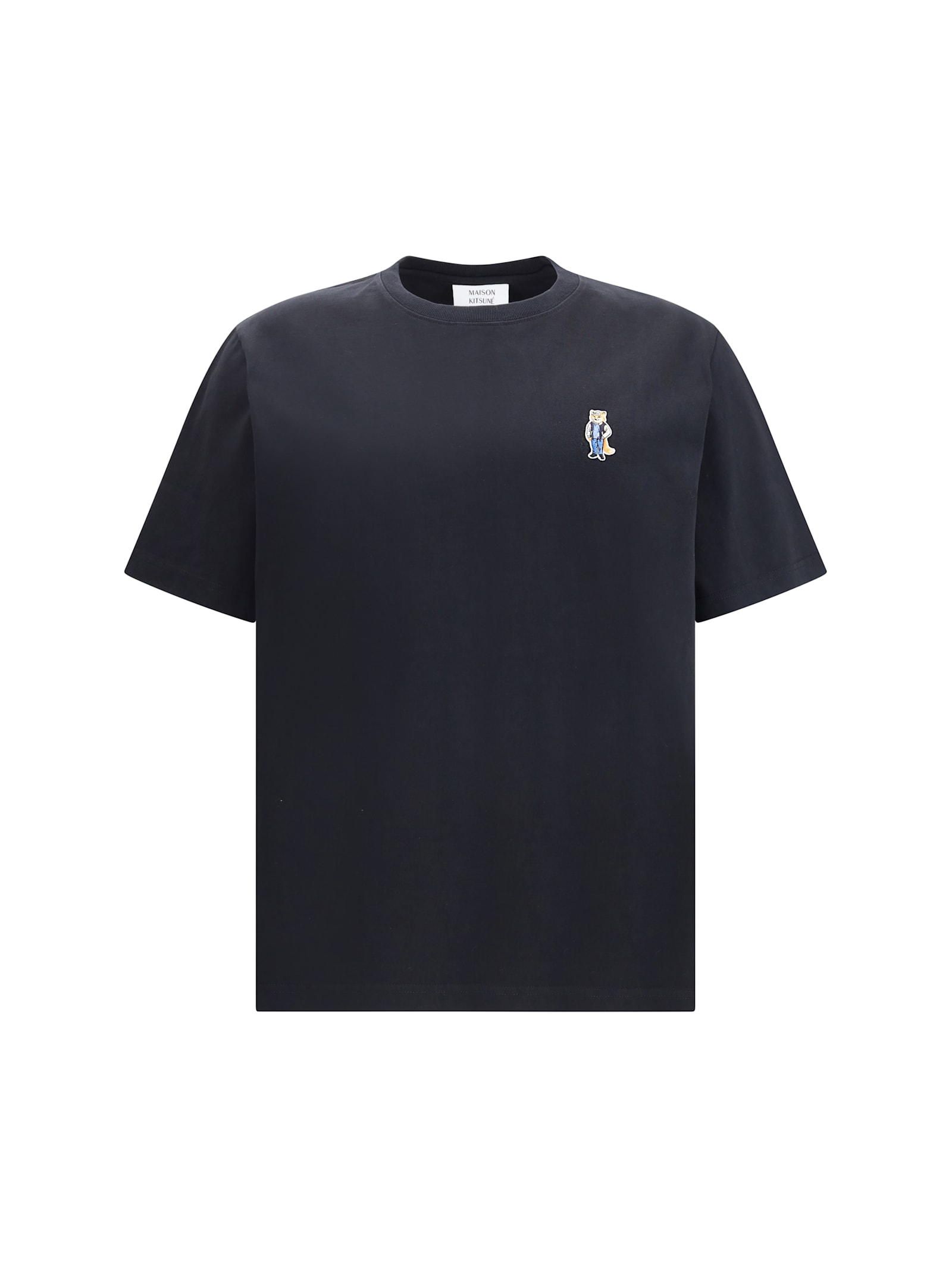 Maison Kitsuné Dressed Fox Embroidered Cotton T-shirt In Black