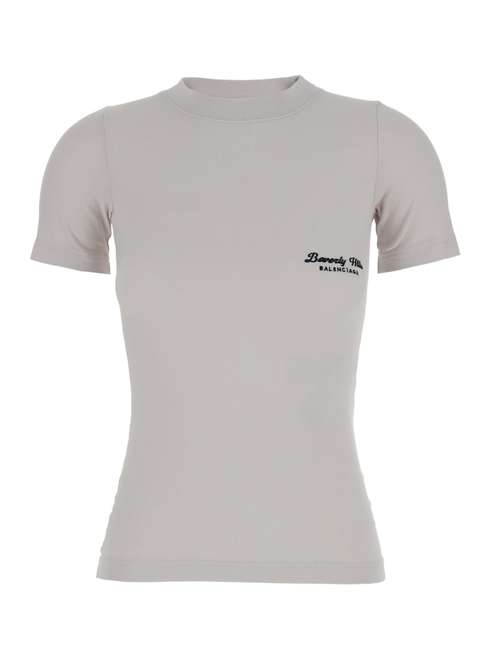 Shop Balenciaga Off White T-shirt With Beverly Hills Embroidery In Peeling Stretch Jersey Woman