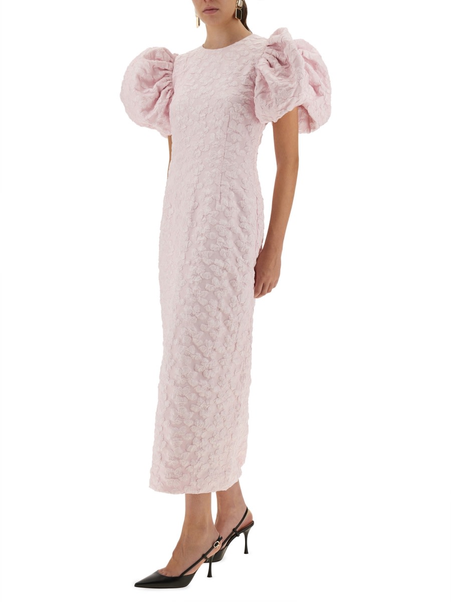 Rotate Birger Christensen Rotate Sunday Puffy Floral-jacquard Midi Dress In Pink