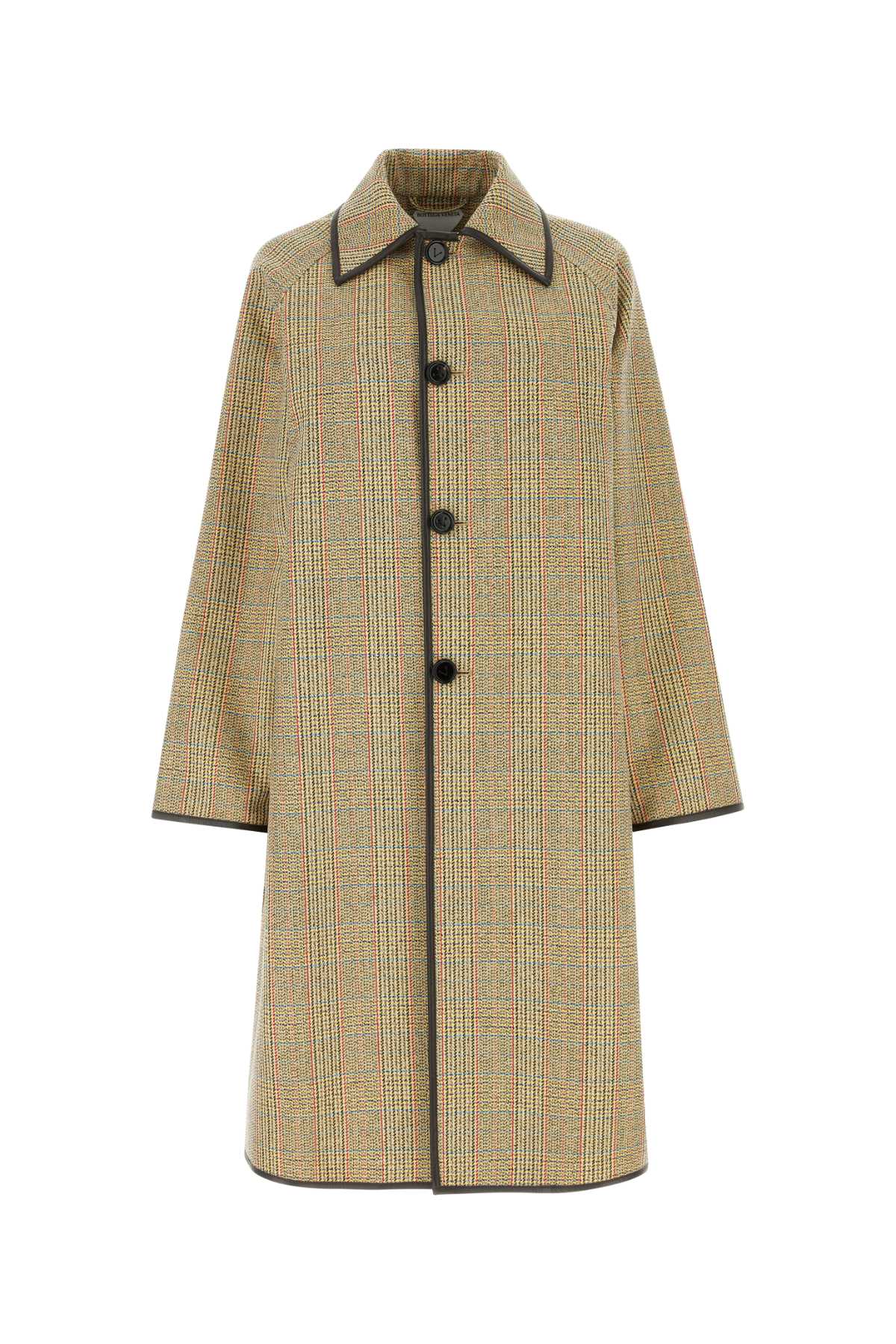 Shop Bottega Veneta Embroidered Wool Blend Coat In Beigeyellowblue