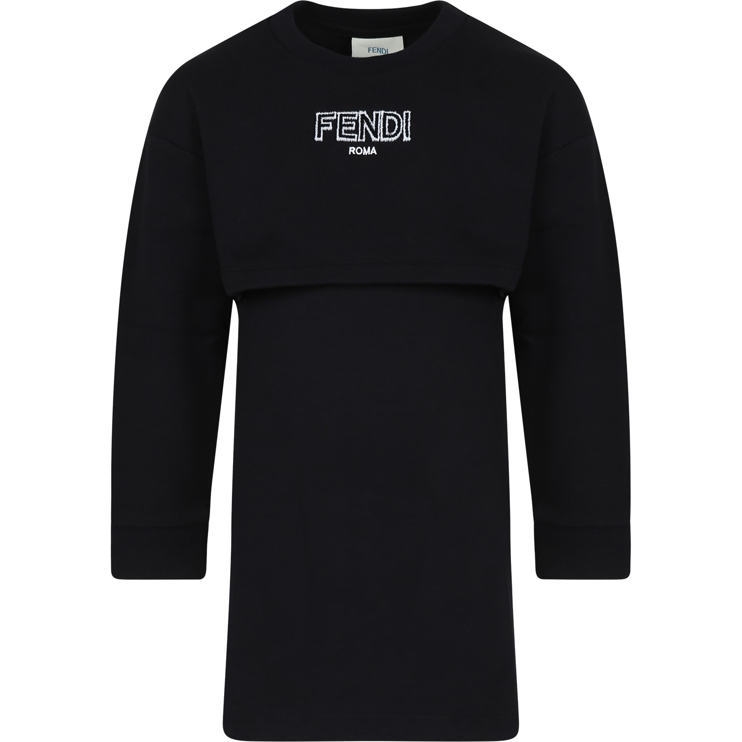 Fendi Black Dress For Girl With Logo In Black