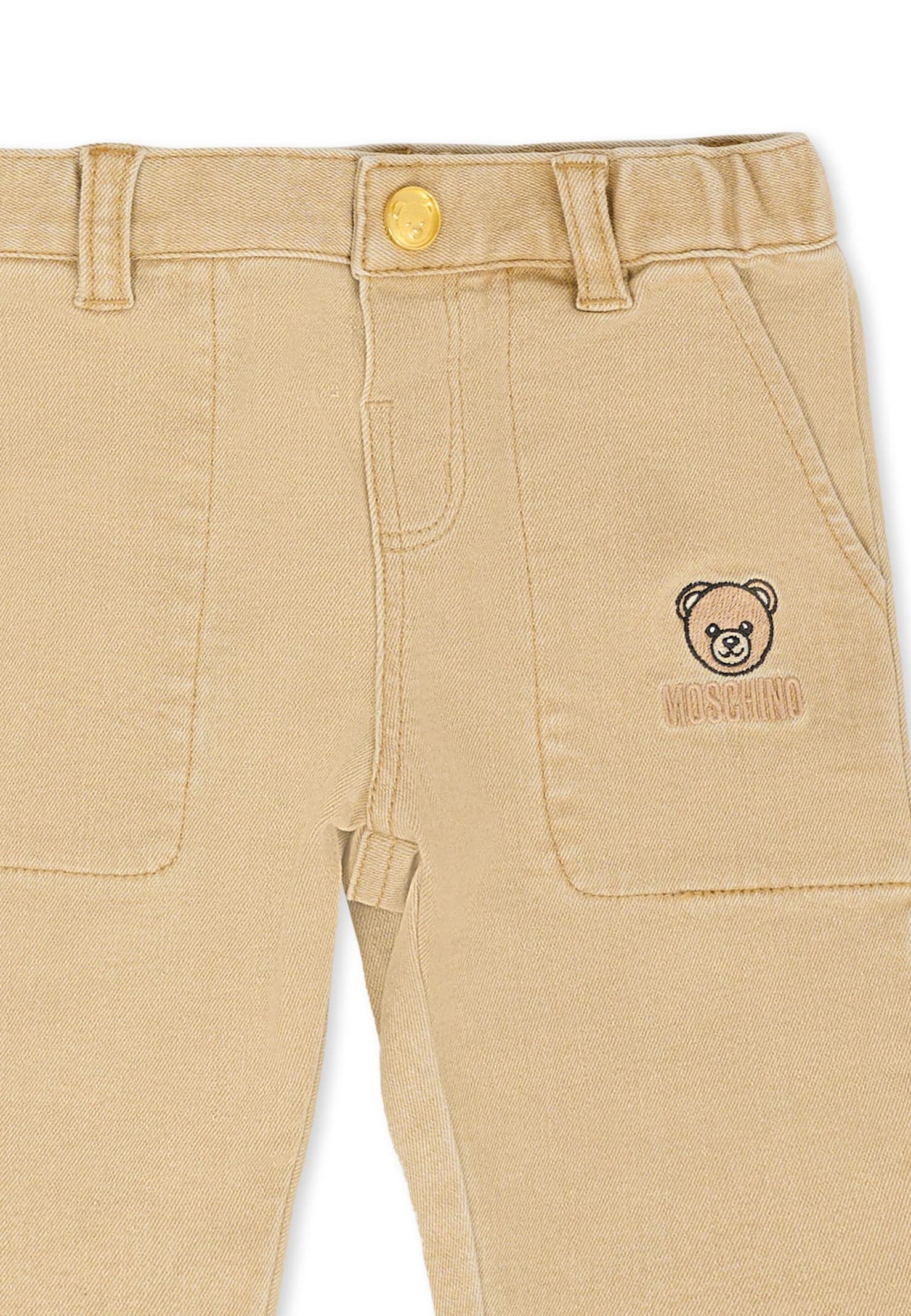Moschino Beige Trousers For Baby Boy With Teddy Bear In Neutral