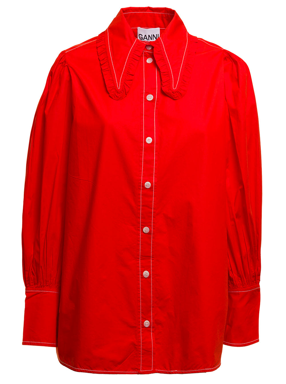 Ganni Womans Red Cotton Poplin Shirt