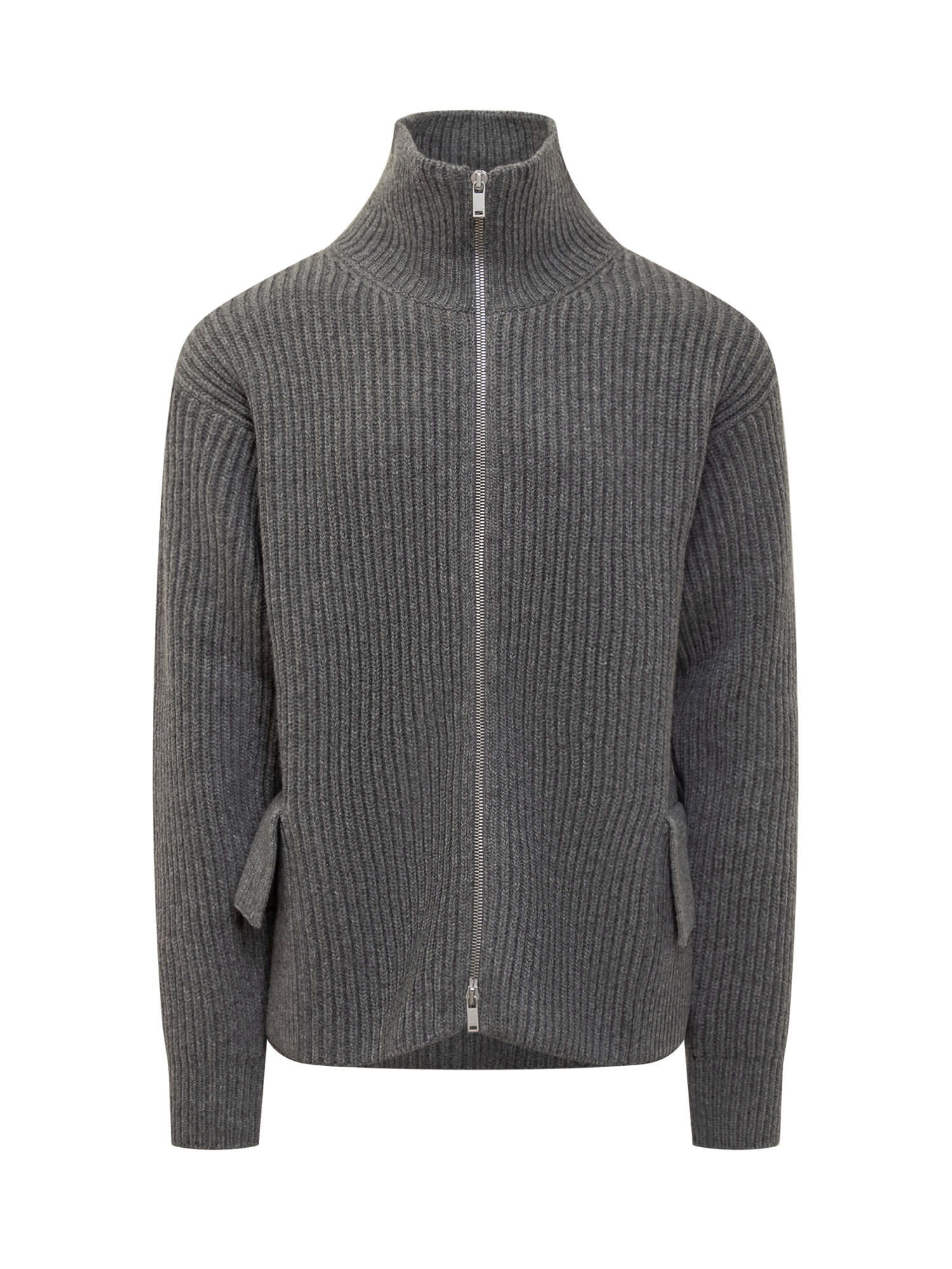 Shop Jil Sander Zip Up Cardigan In Silver Grey