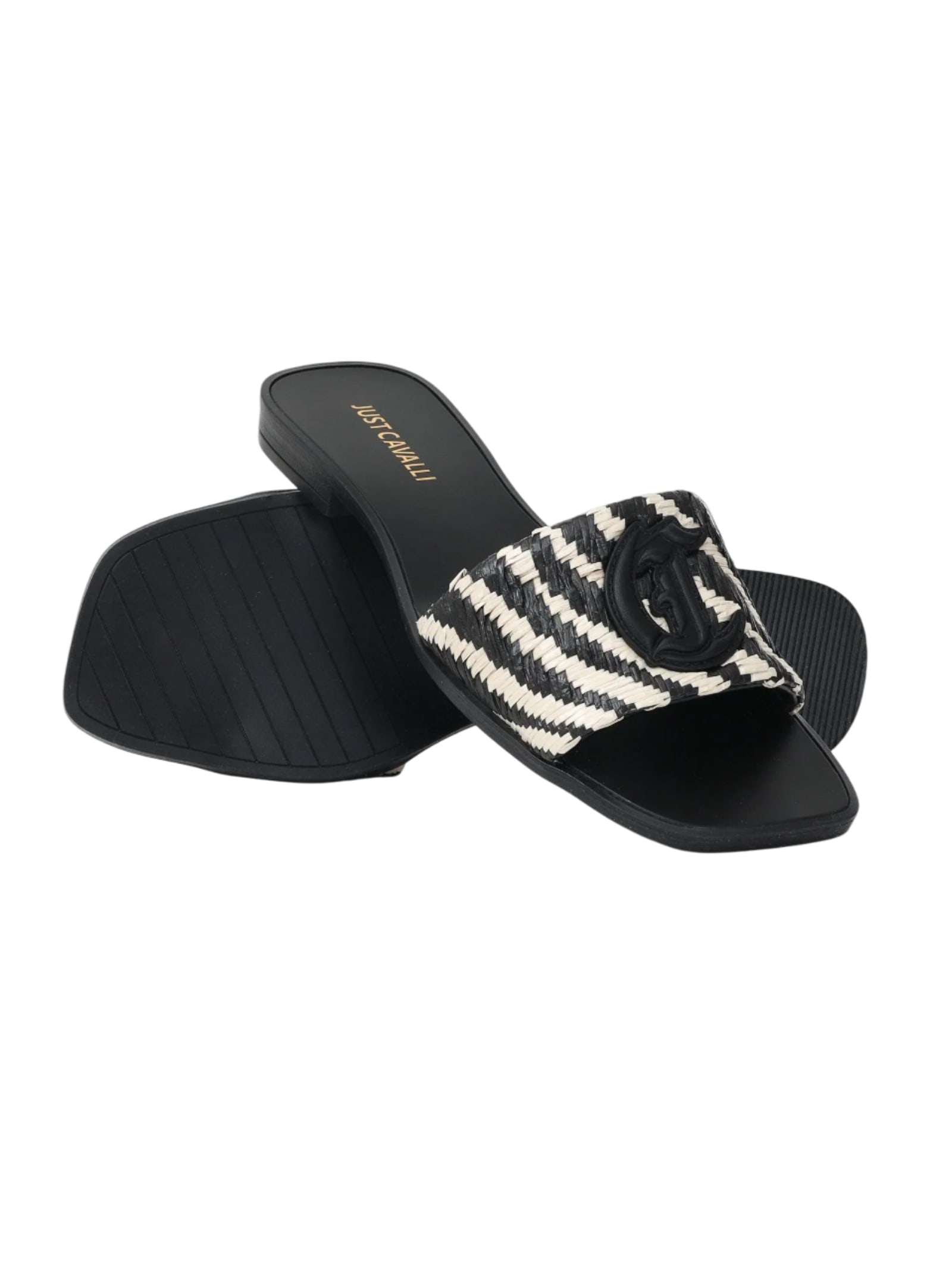 Just Cavalli Elisie Striped Slide Sandals In Black