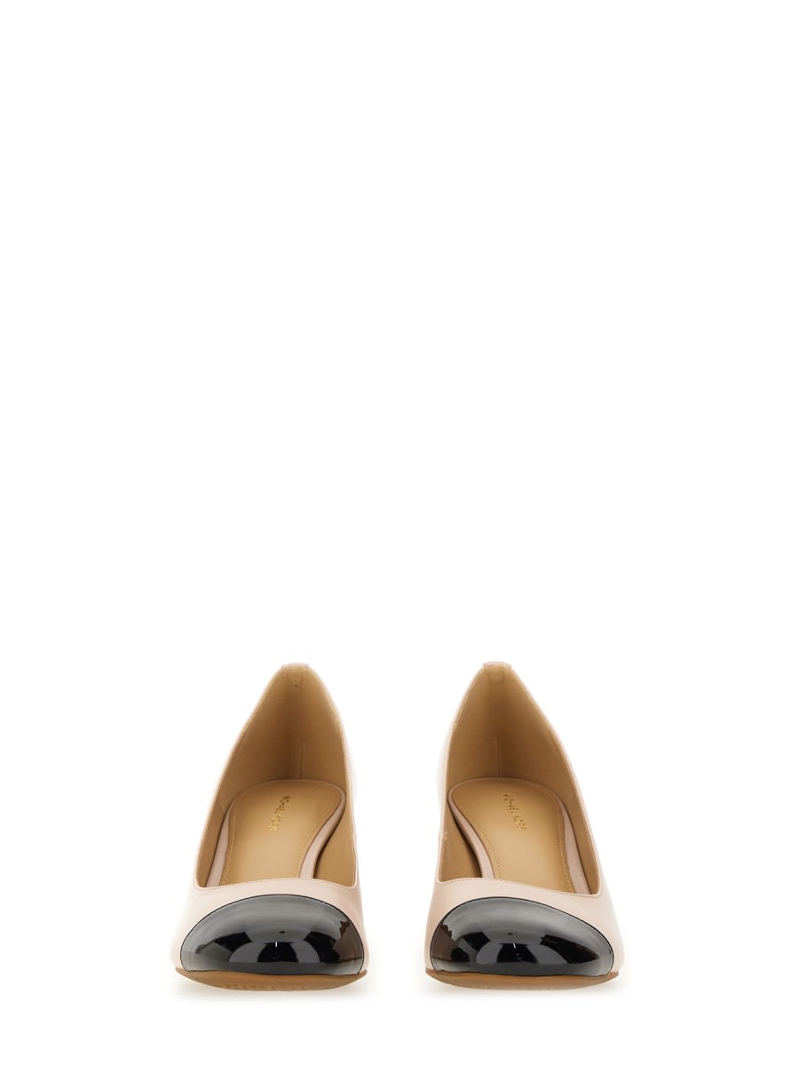 Michael Kors Block Heel Round Toe Two-tone Pumps In Neutral