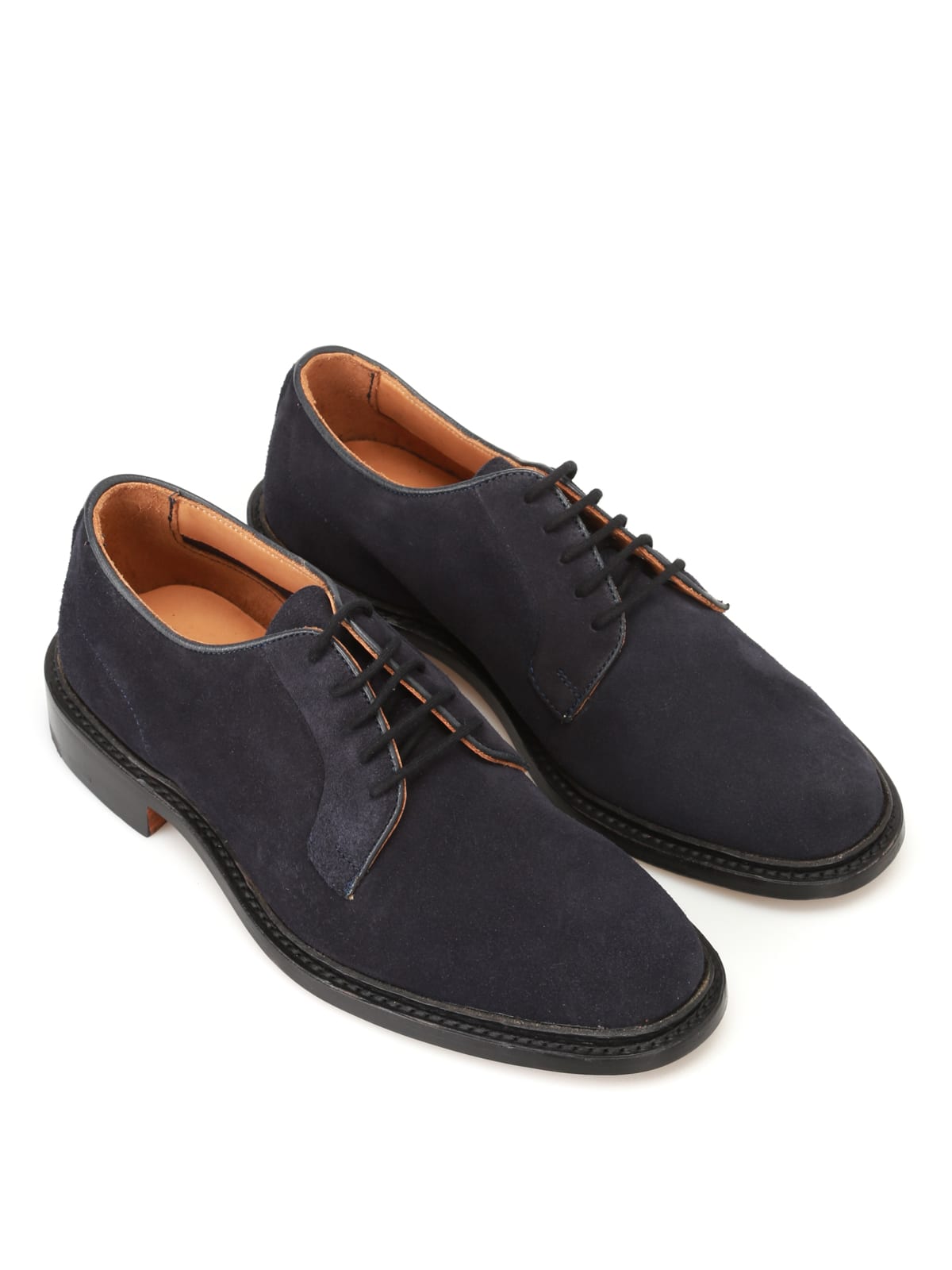 Tricker's Robert Plain Derby Castorino Suede In Dark Blue