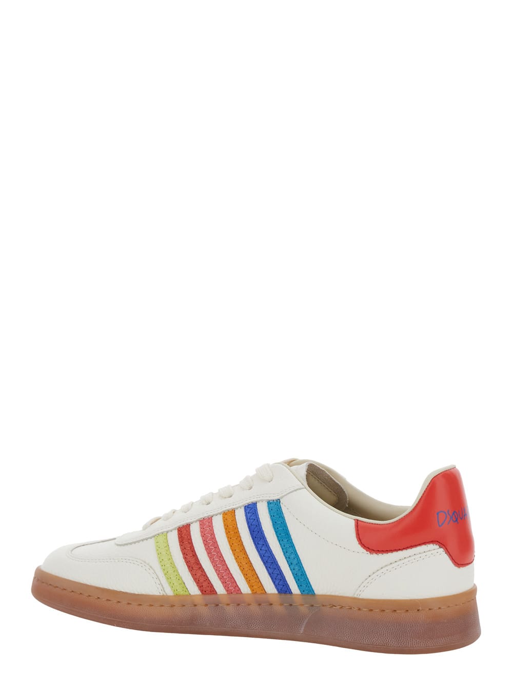 DSQUARED2 BEIGE LOW TOP SNEAKER WITH LOGO ON THE TONGUE AND CONTRAST HEEL TAB WITH LOGO IN LEATHER MAN