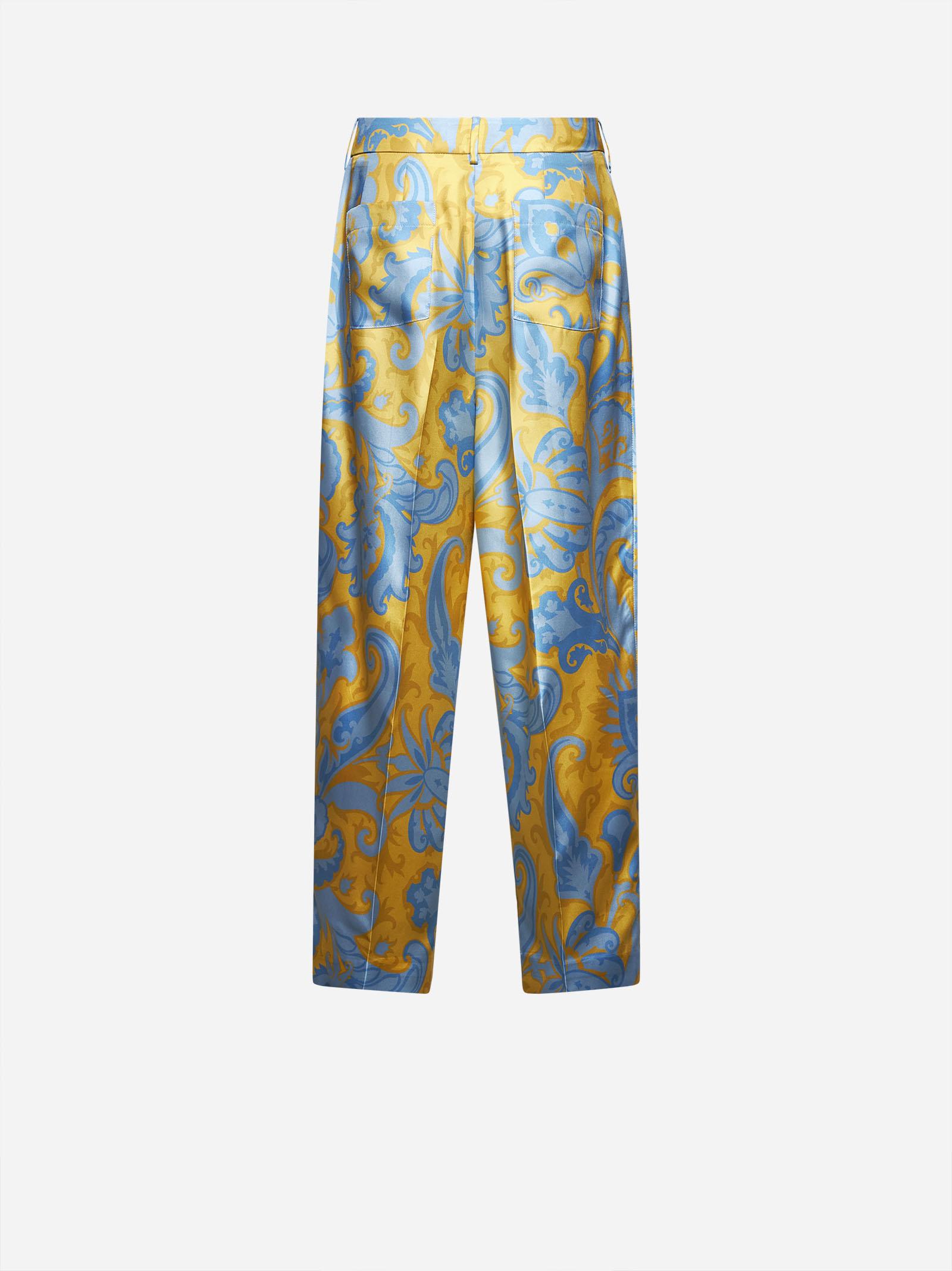 Etro Silk Twill Tailored Trousers With Floral Paisley Print In Multicolour