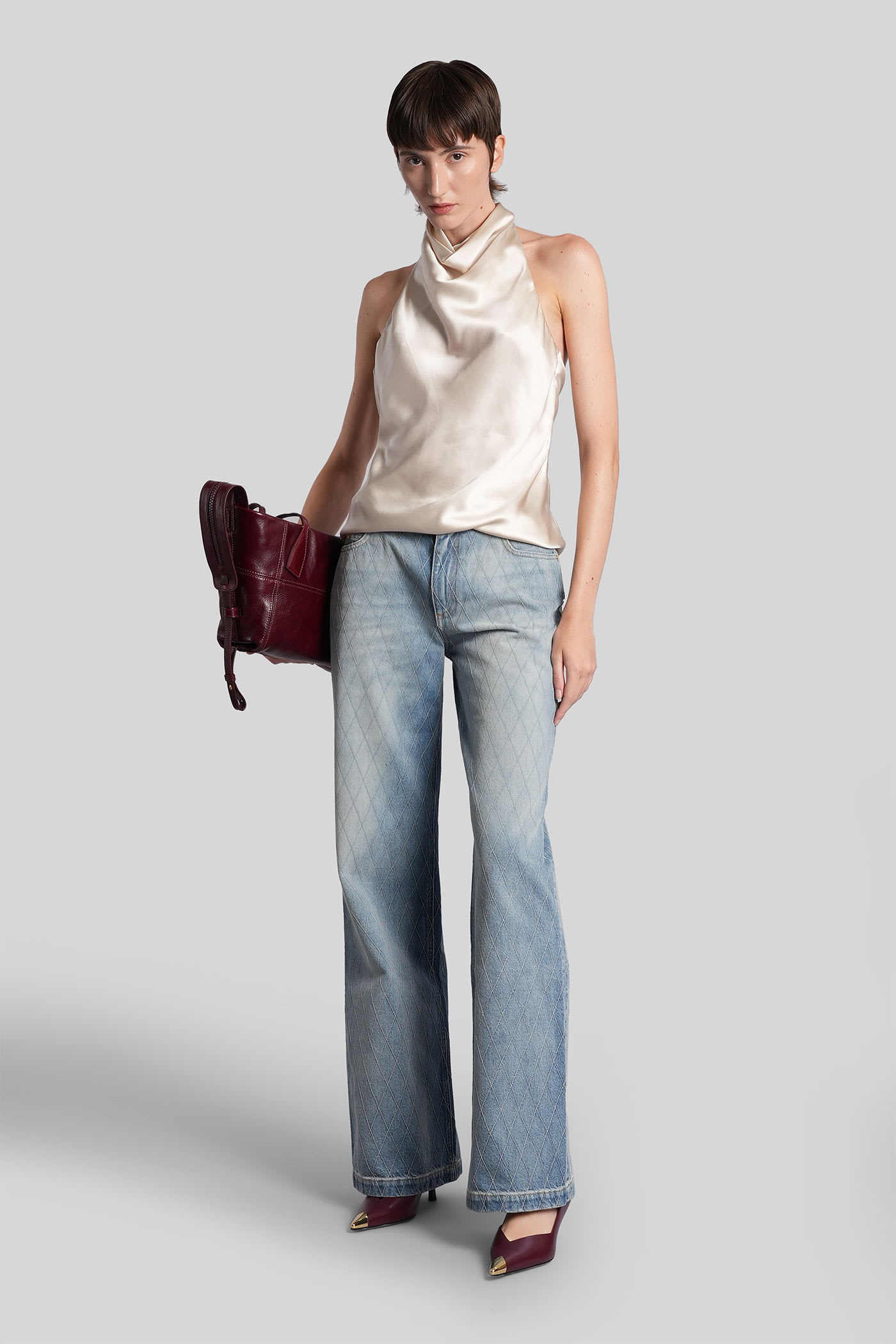 Balmain Topwear In Beige Silk In White