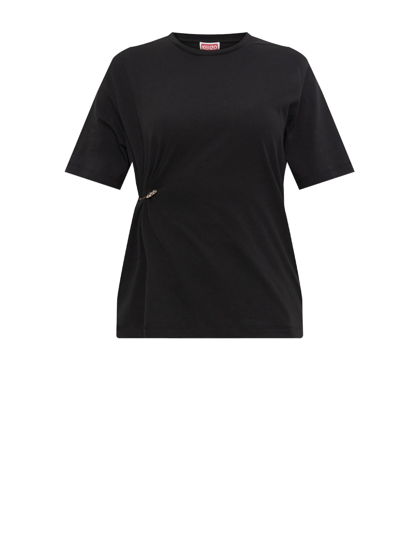 Kenzo Black T-shirt With Pin On The Right Side In Black