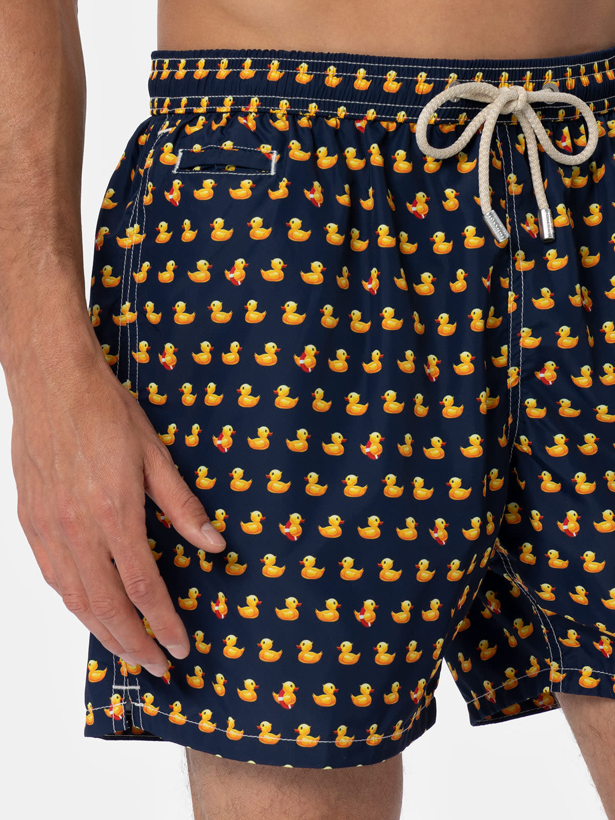 Shop Mc2 Saint Barth Man Lightweight Fabric Swim-shorts Lighting Micro Fantasy With Ducky Print In Blue