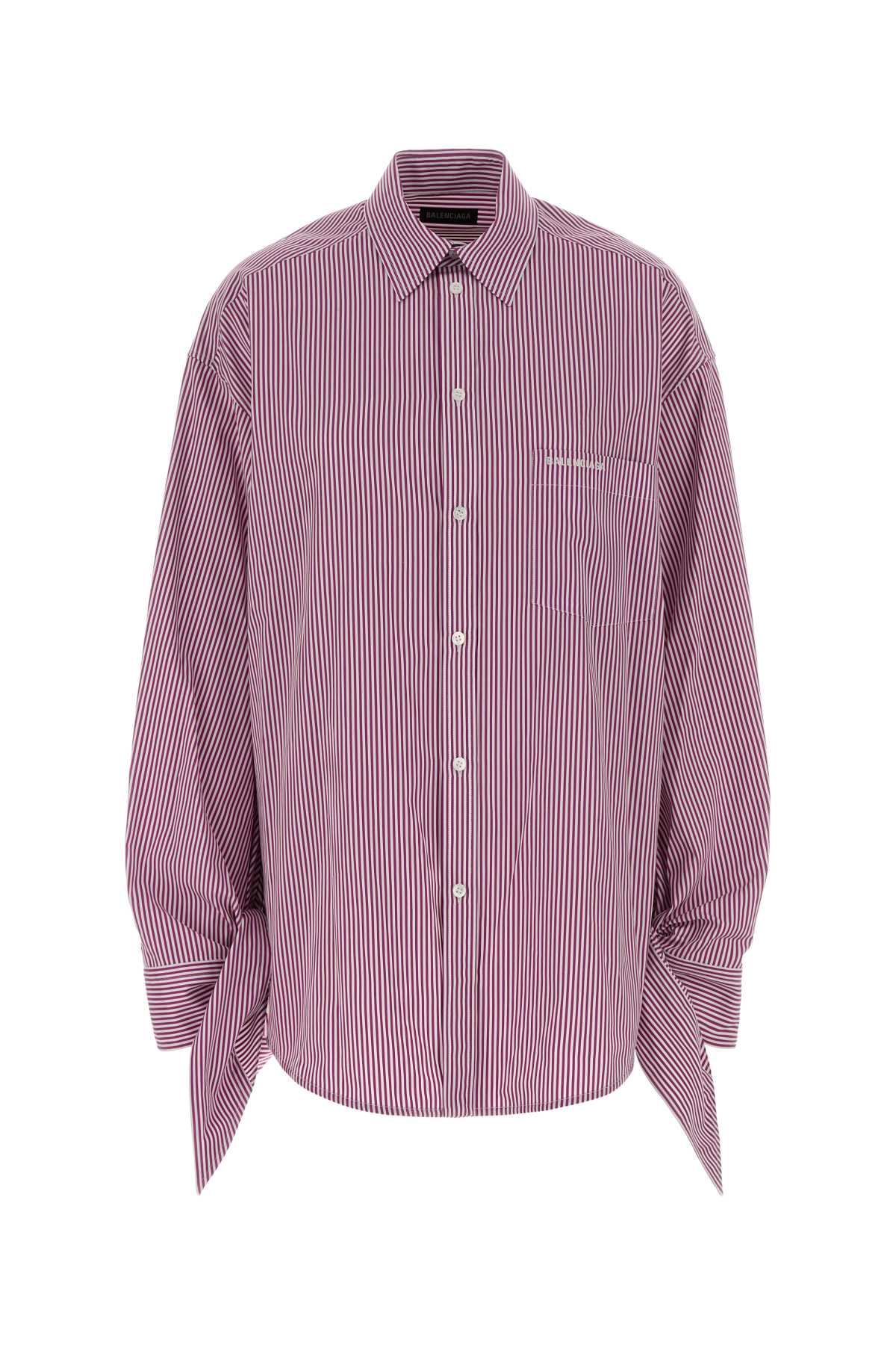 Balenciaga Oversized Striped Cotton Shirt With Knotted Cuffs In Purple