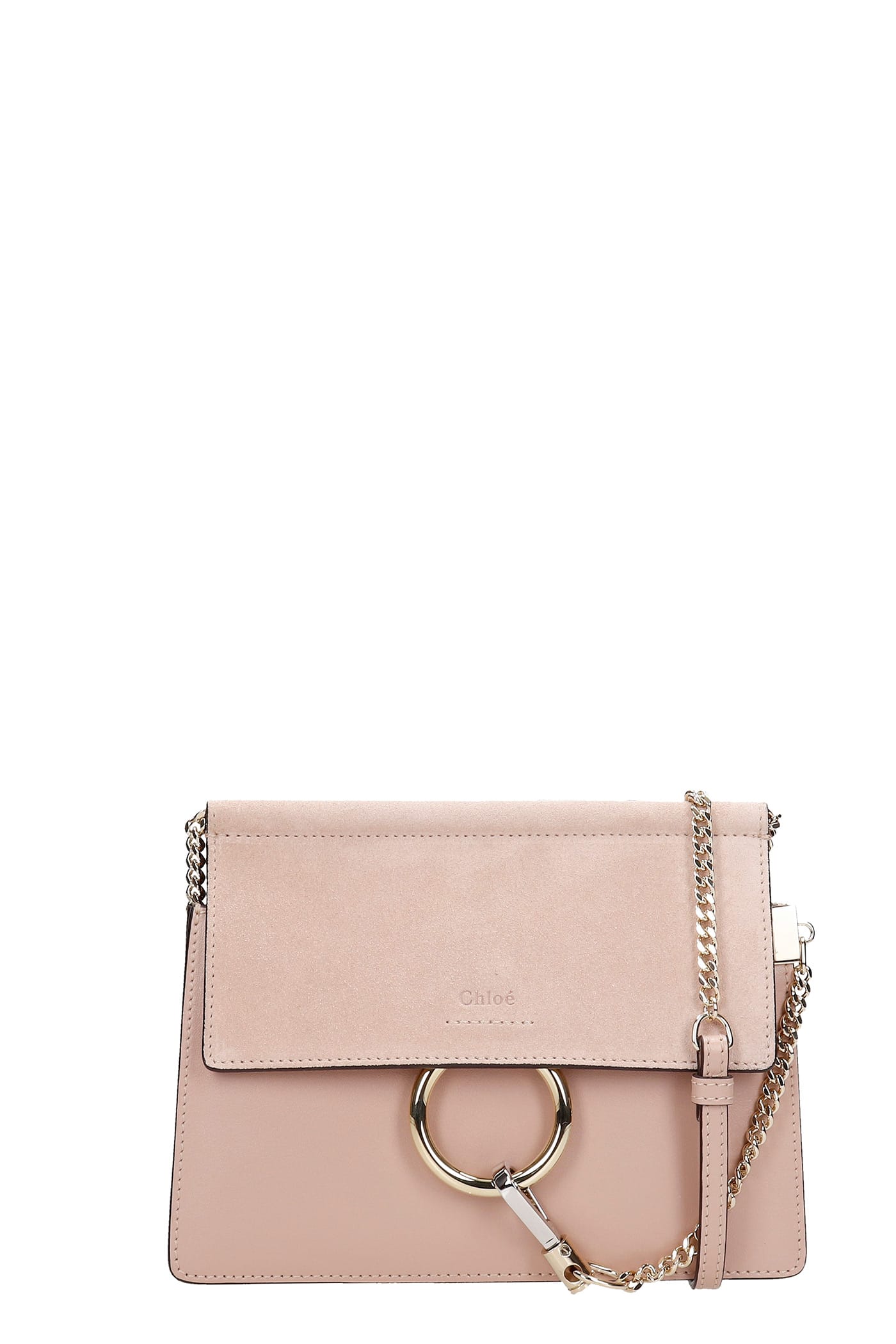 Chloé Faye Smal Shoulder Bag In Rose-pink Suede And Leather