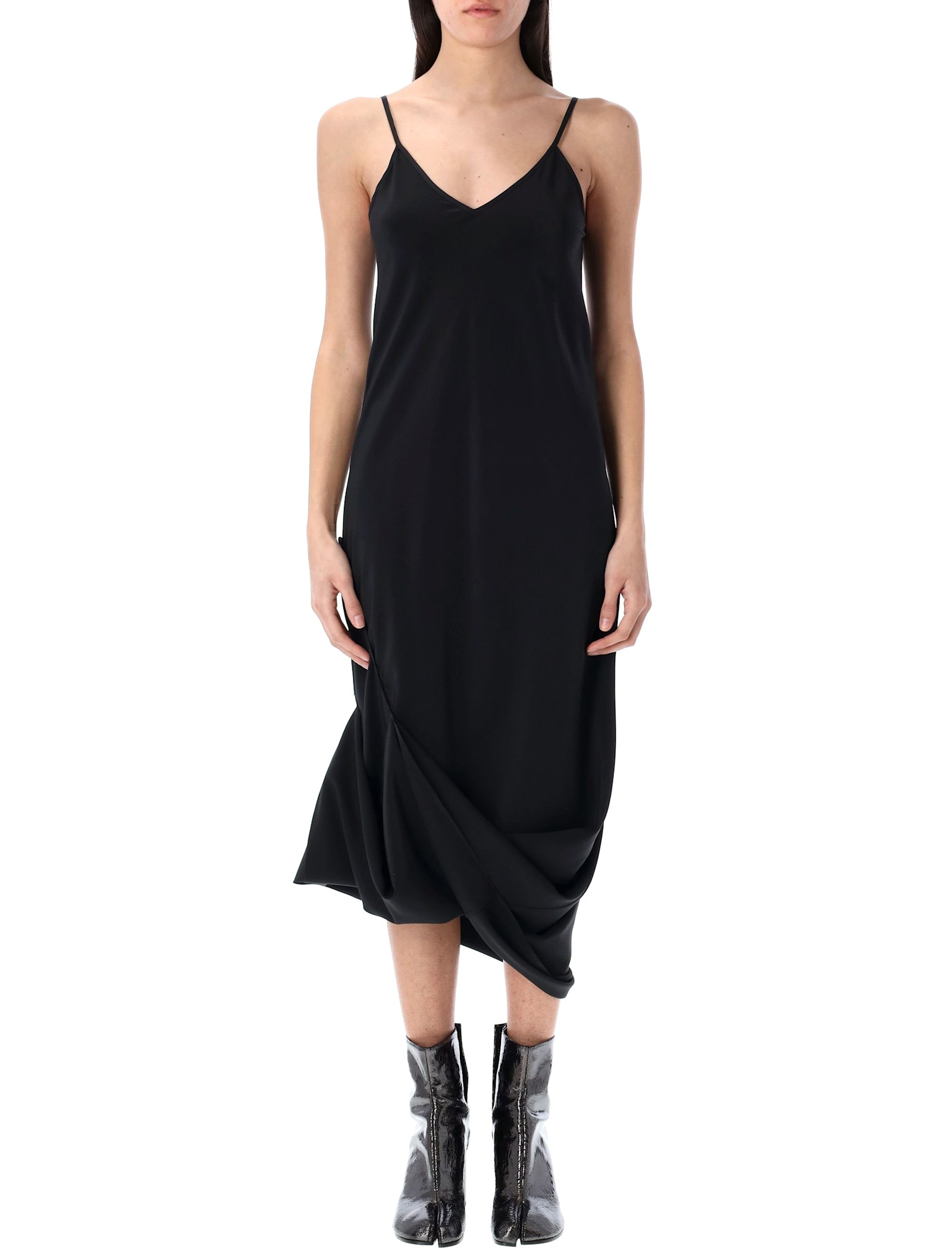 Mm6 Maison Margiela Mm6 By Maison Margiela Three Way Silk Dress With Deep V-neckline In Black