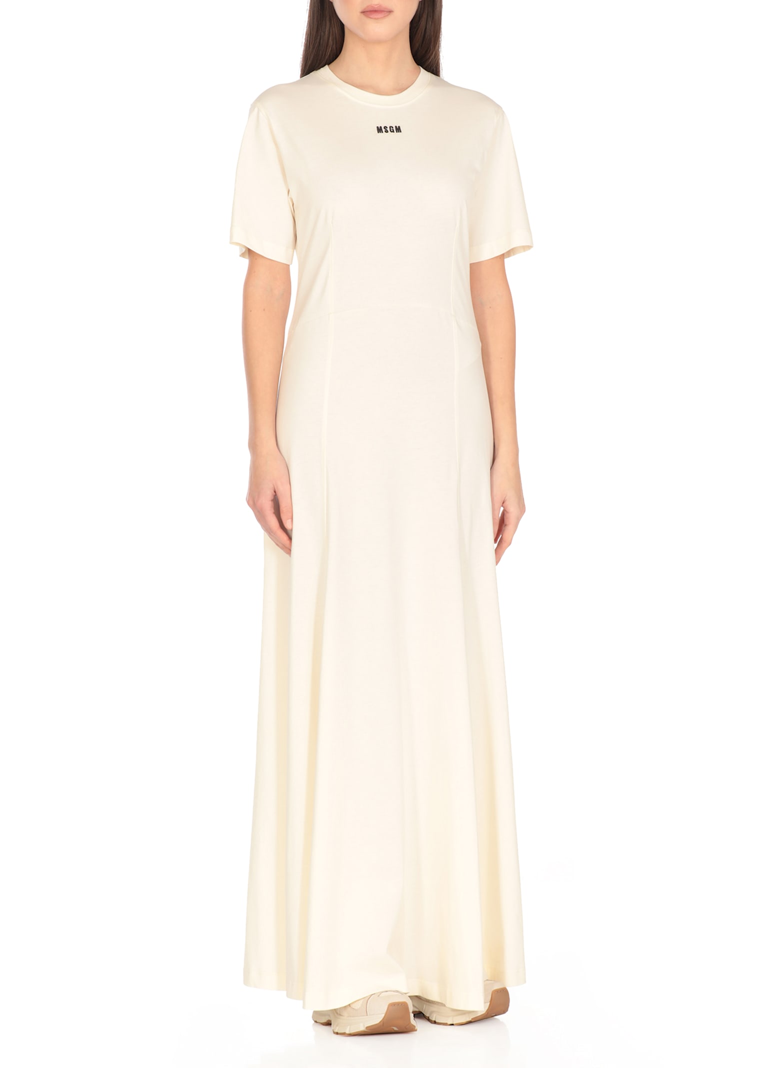 Msgm Knee Length Dress Crew Neck In Ivory