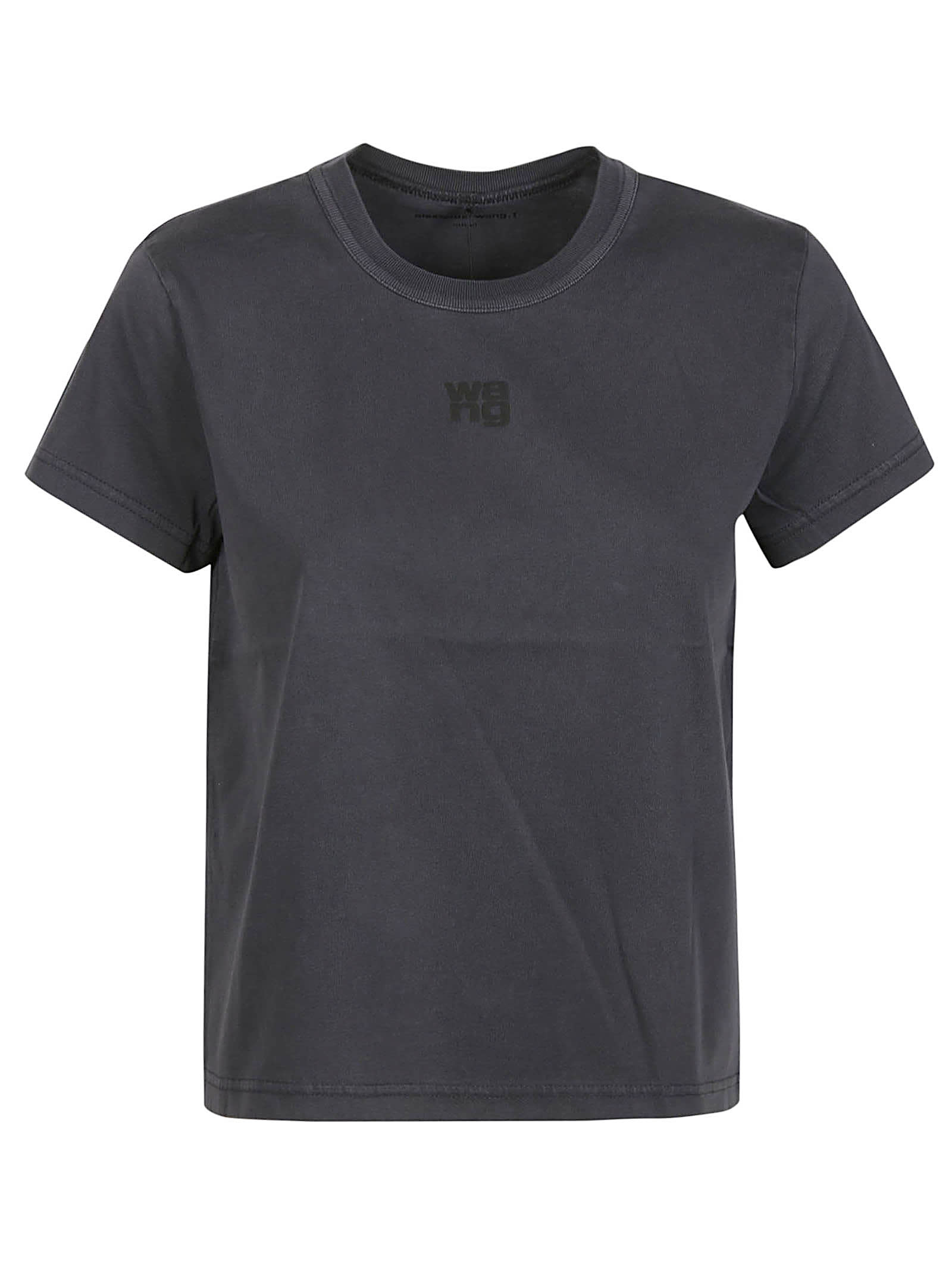 Alexander Wang T Puff Logo Bound Neck Essential Shrunk T-shirt In A Soft Obsidian