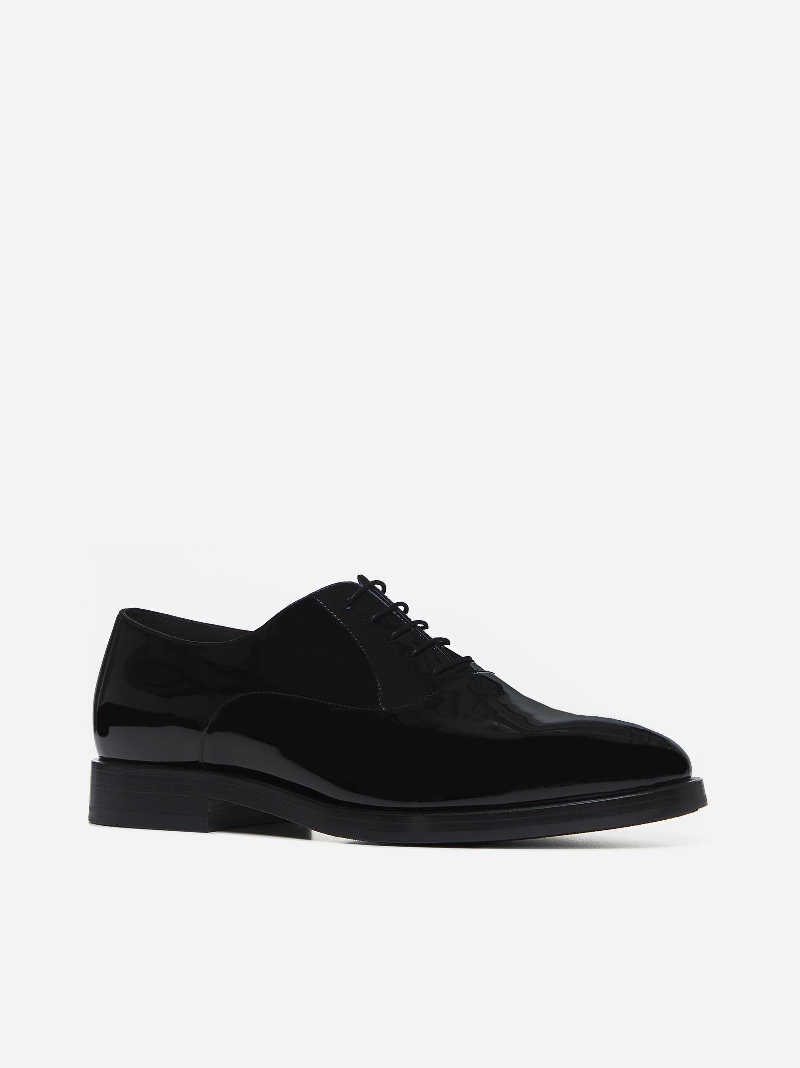 Brunello Cucinelli Black Patent Calfskin Oxfords In Black