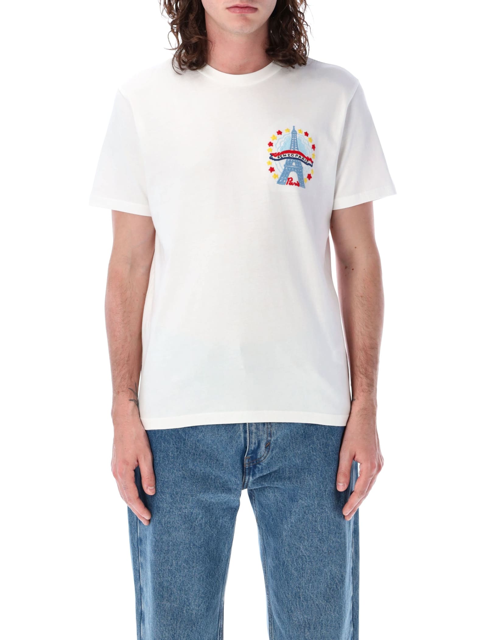 Shop Kenzo Drawn Varsity Slim T-shirt In Off White