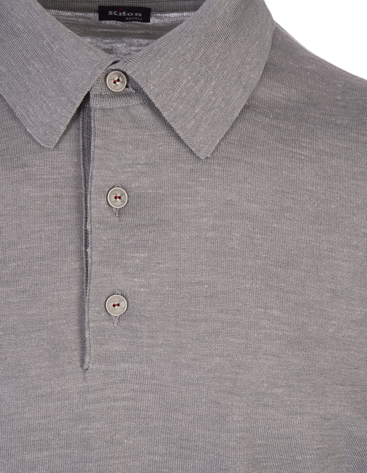 Shop Kiton Grey Silk, Linen And Cashmere Polo Shirt