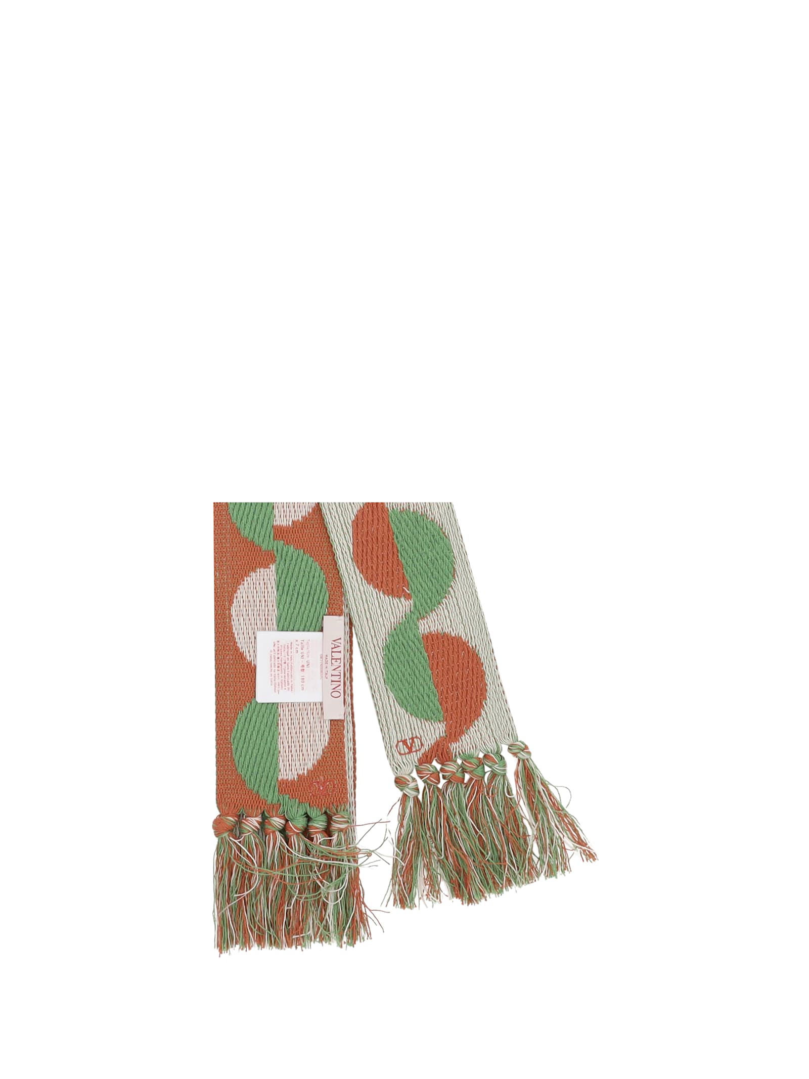 Valentino Garavani Ivory Orange Green Patterned Scarf With Fringes Spring Summer Women In Avorio/arancio/verde