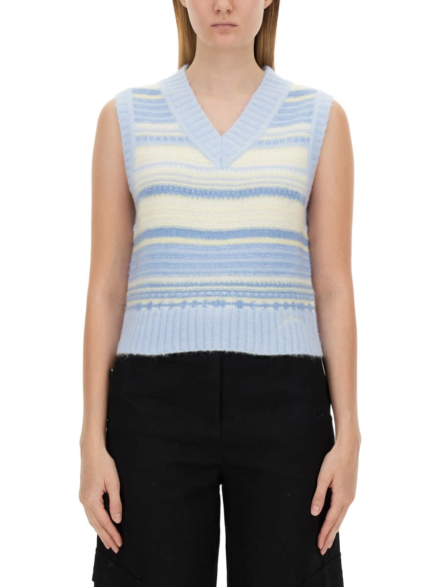 Shop Ganni V-neck Vest In Azure