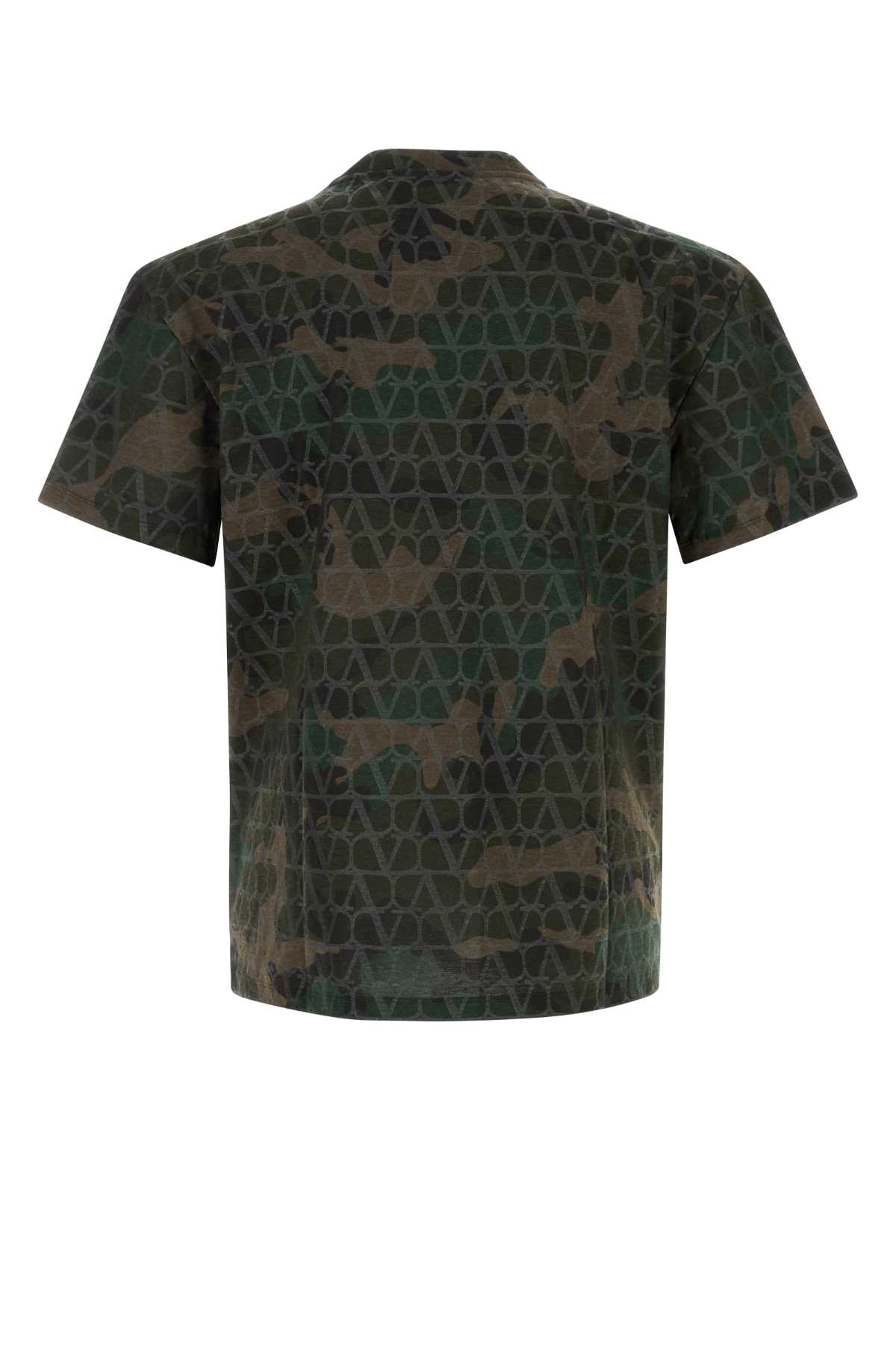 Shop Valentino Printed Cotton T-shirt In Toilecamouarmy