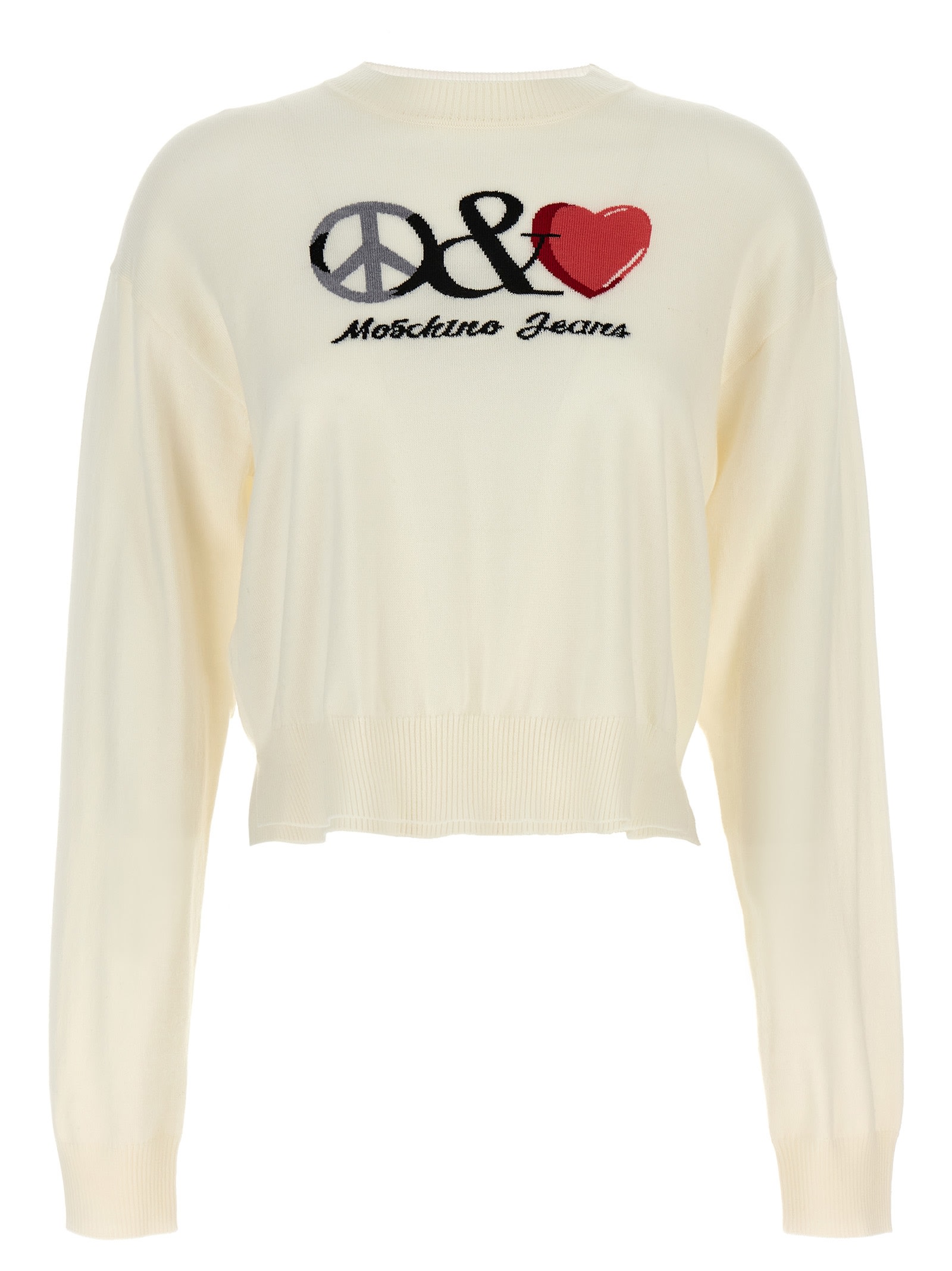 Shop M05ch1n0 Jeans Logo Intarsia Sweater In White