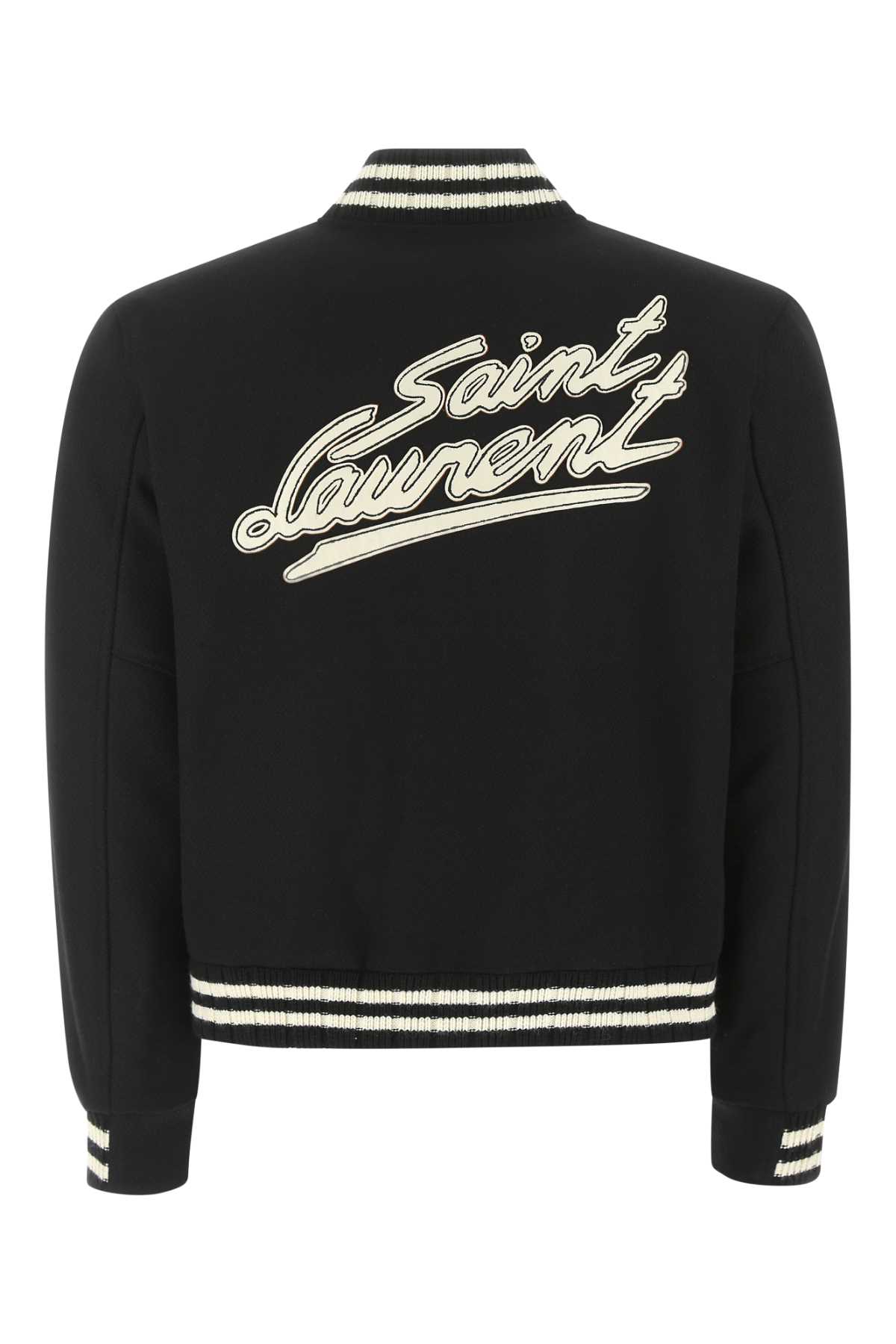 Shop Saint Laurent Black Wool Blend Bomber Jacket In 1000