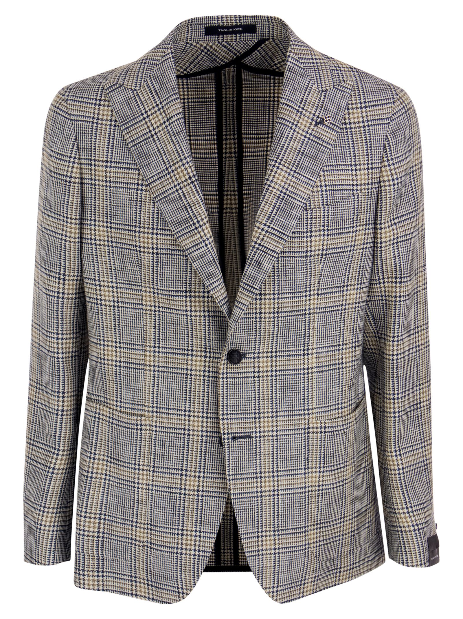 Shop Tagliatore Jacket With Tartan Pattern In Light Blue/beige