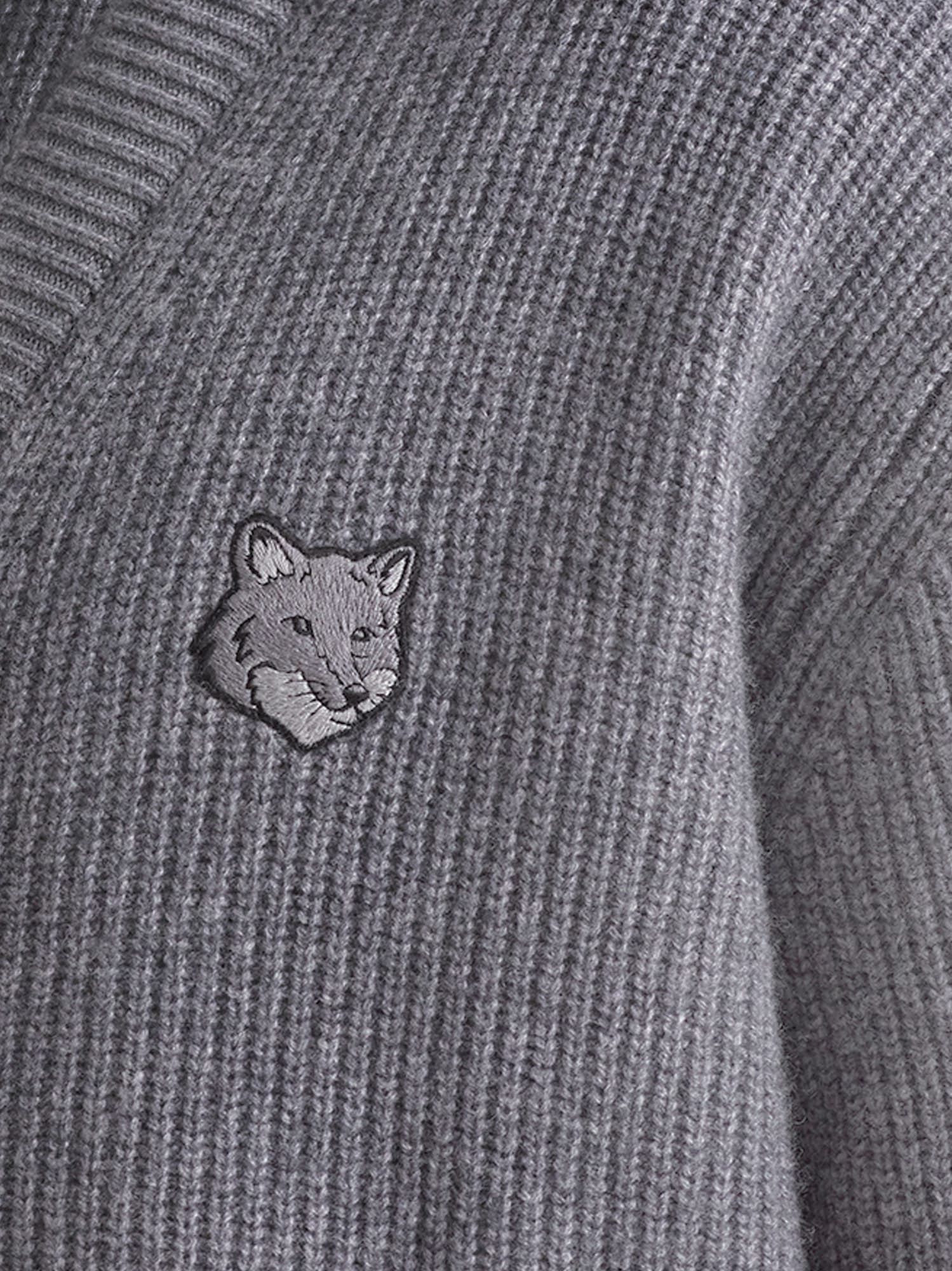 Maison Kitsuné Wool Blend Cardigan With Embroidered Foxy Patch On The Front In Gray