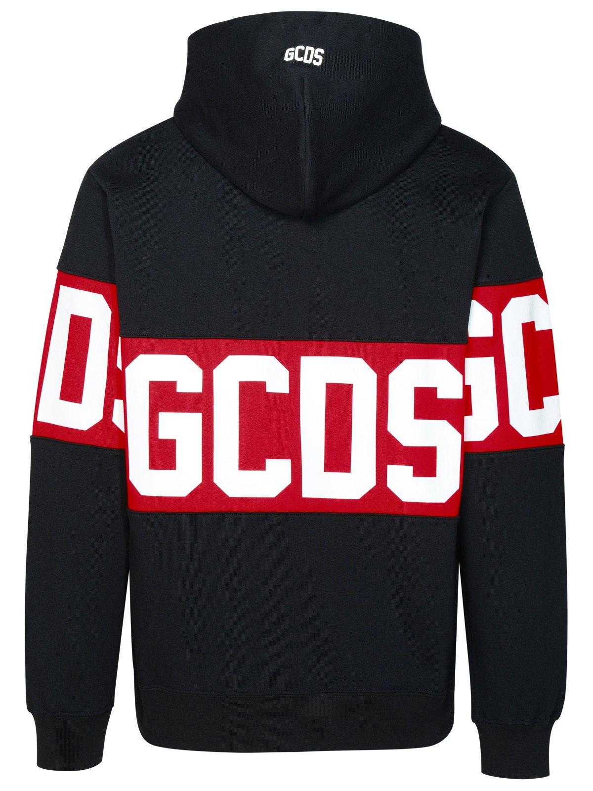 Shop Gcds Logo Printed Drawstring Hoodie In Black