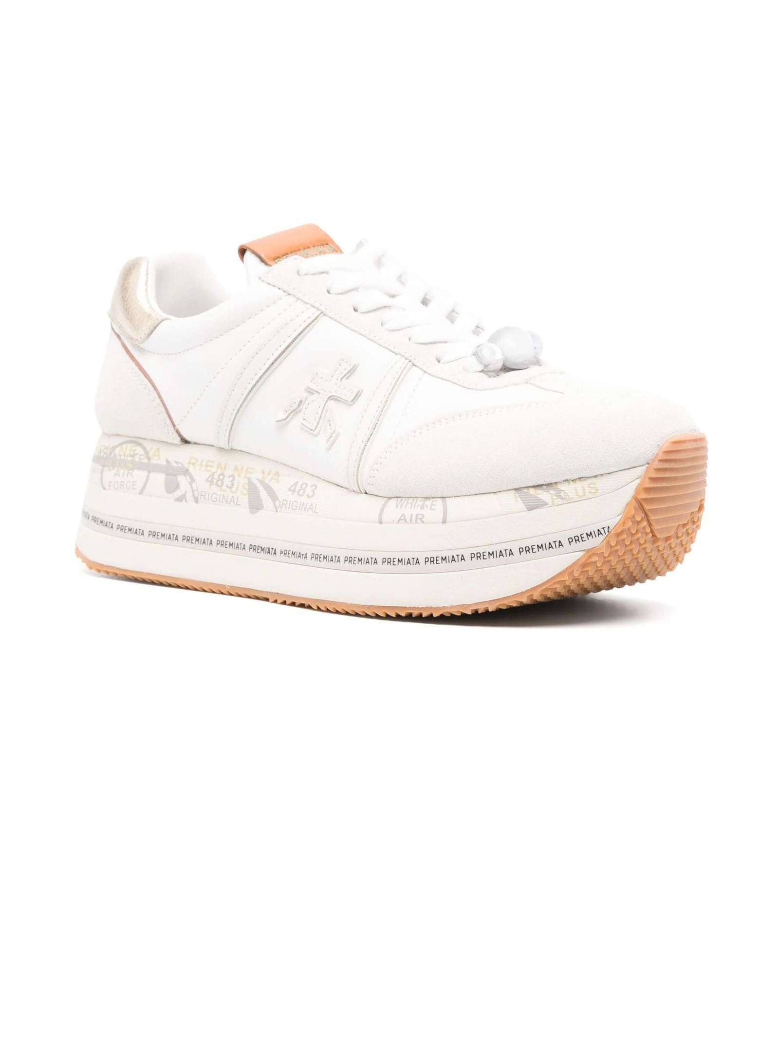 Shop Premiata Beth 7037 White Calf Leather Sneakers